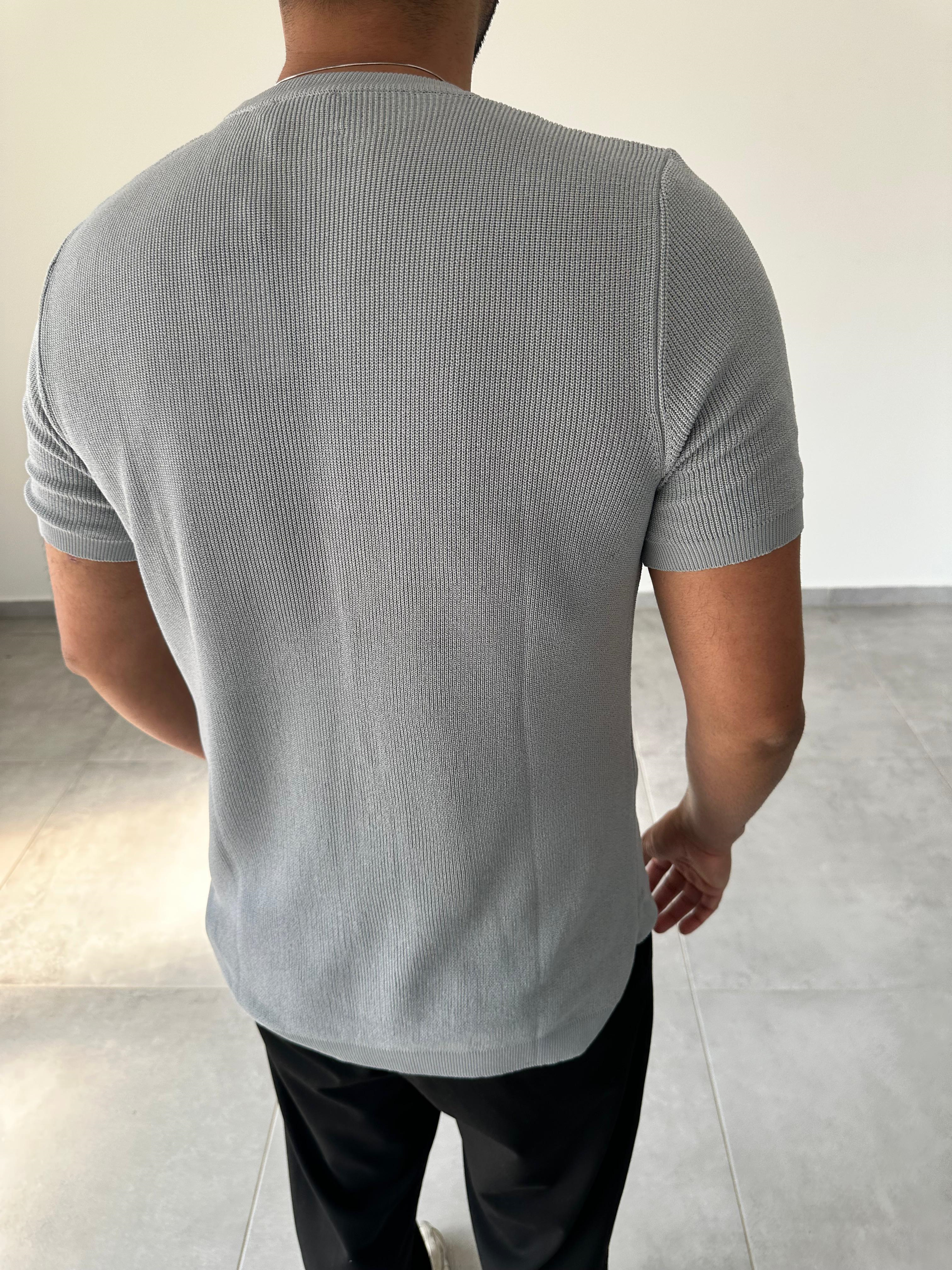 Gri Renk Selanik Örme Regular Fit T-Shirt