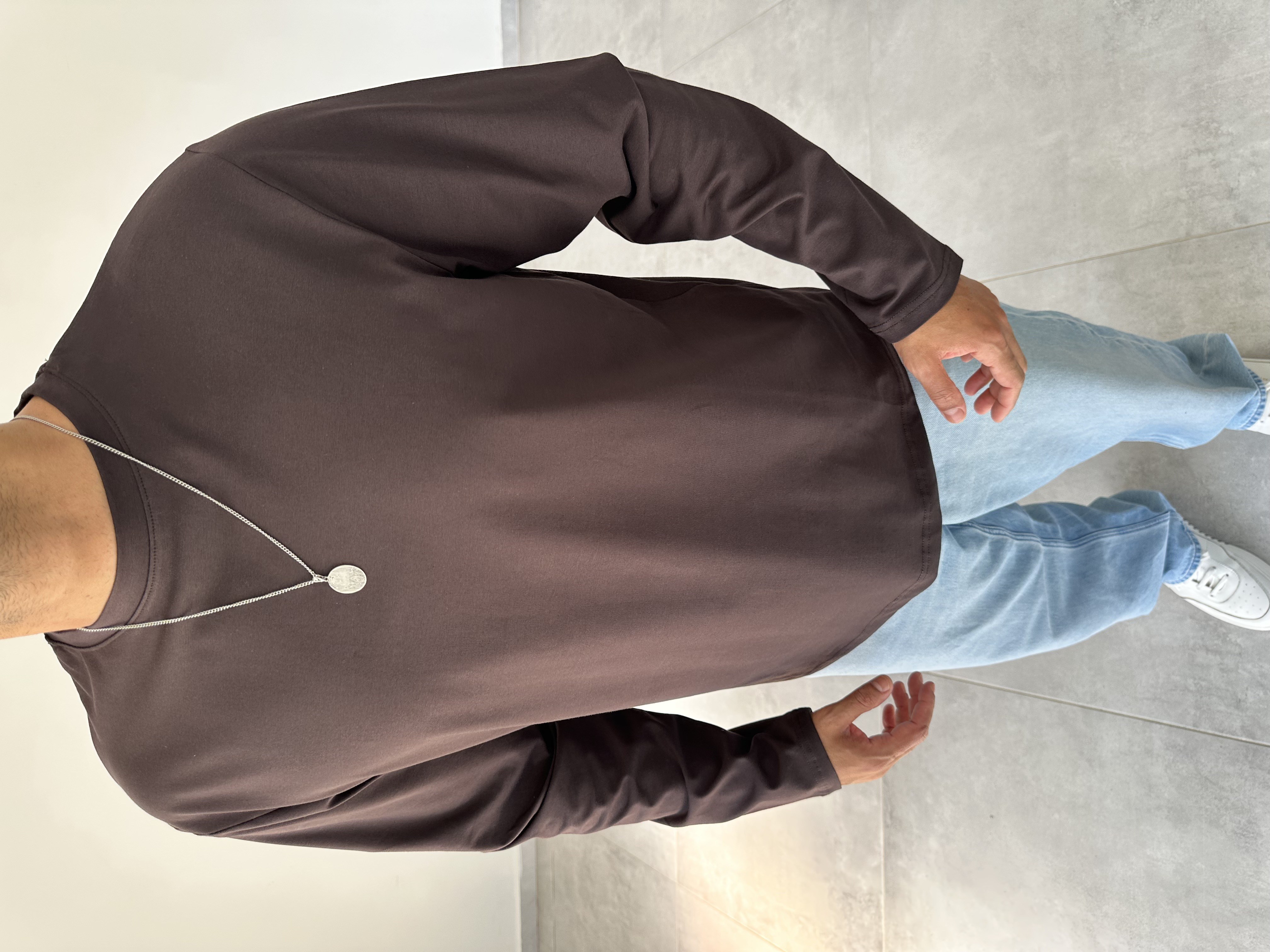 Kahve Renk Rahat Kesim Yüksek Kalite Basic Sweatshirt