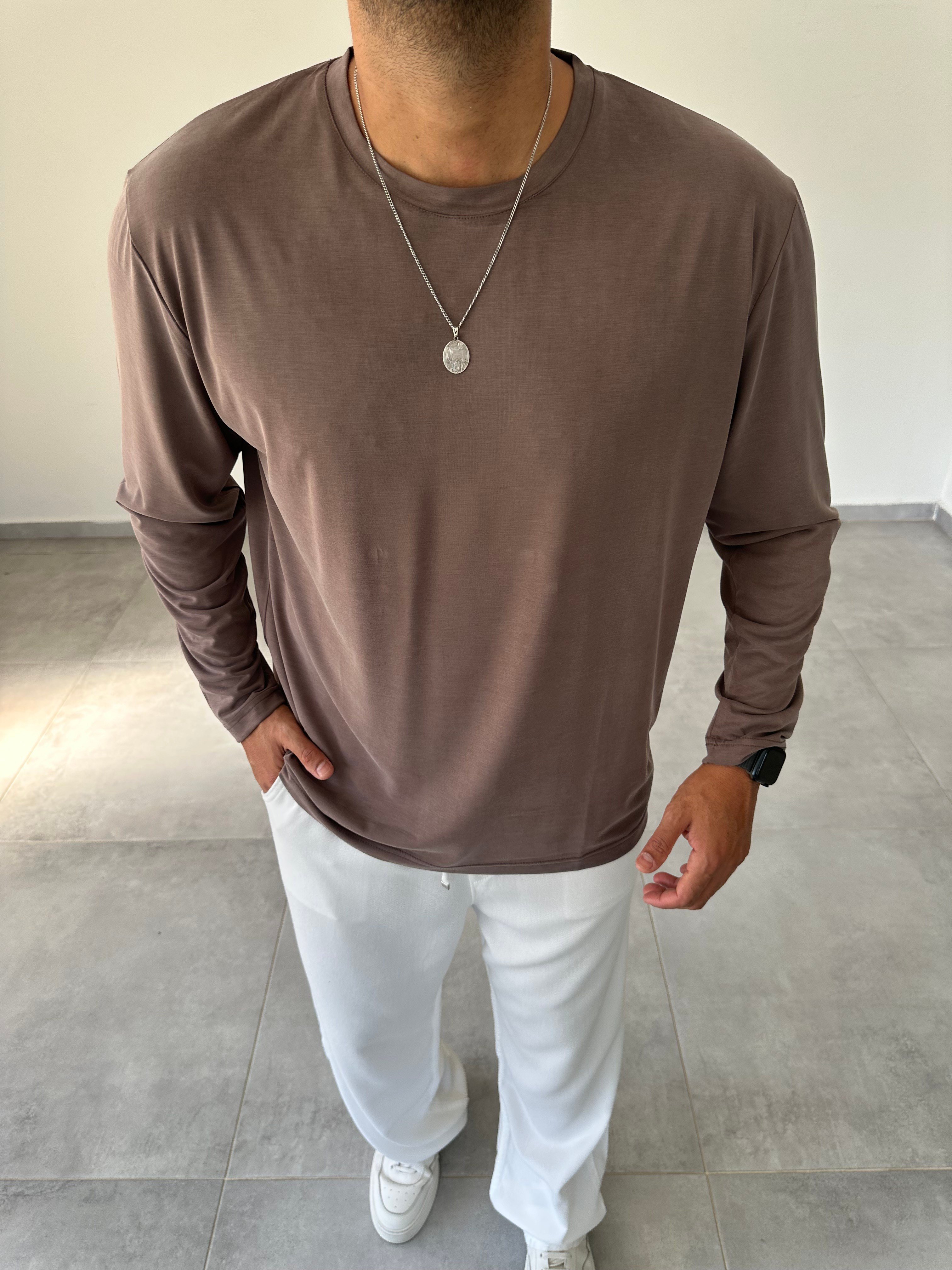 Kahve Renk Modal Kumaş Basic Sweatshirt