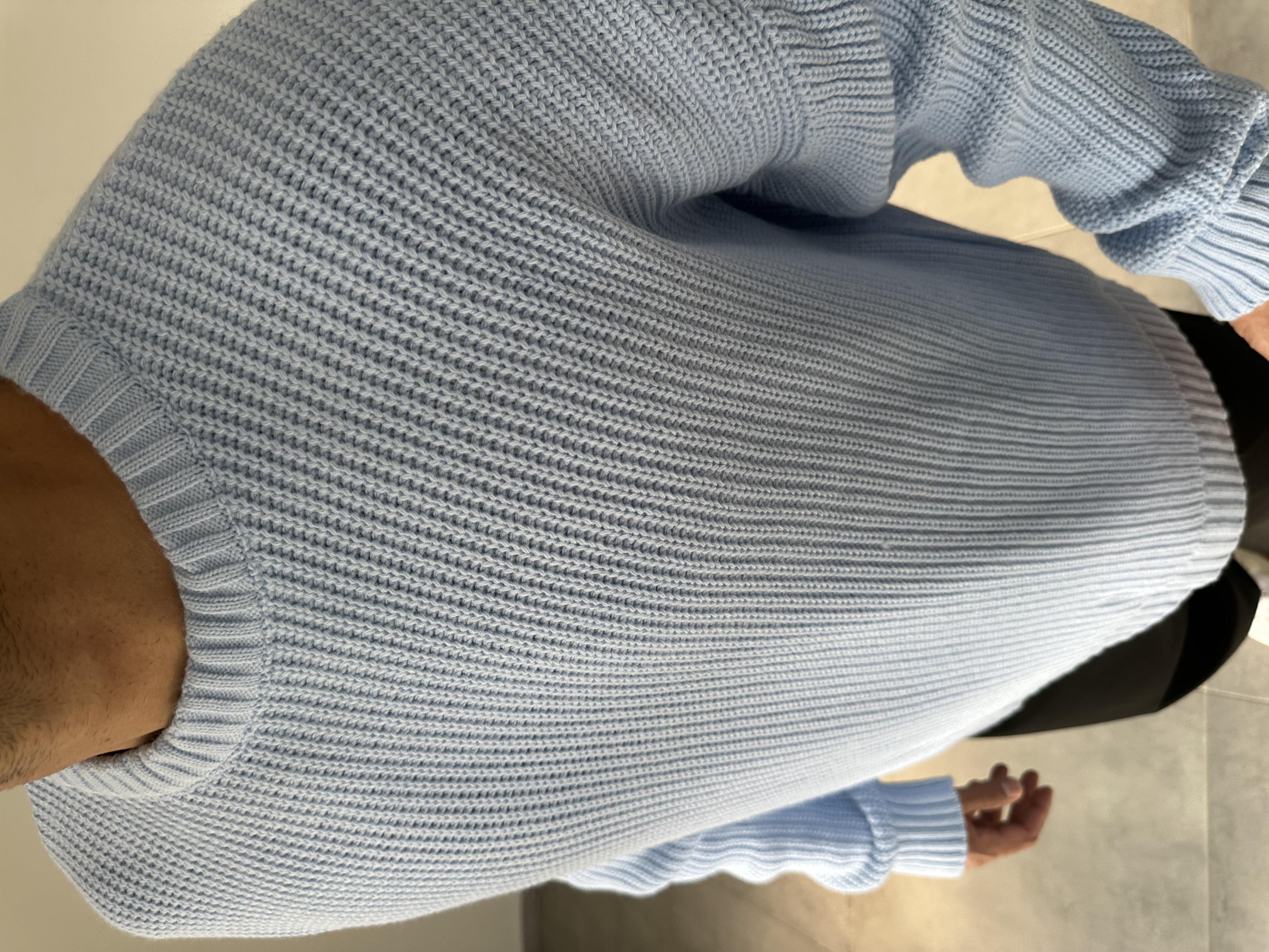 Bebe Mavisi Zincir Dikiş Detaylı Oversize Kesim Premium Örme Kazak