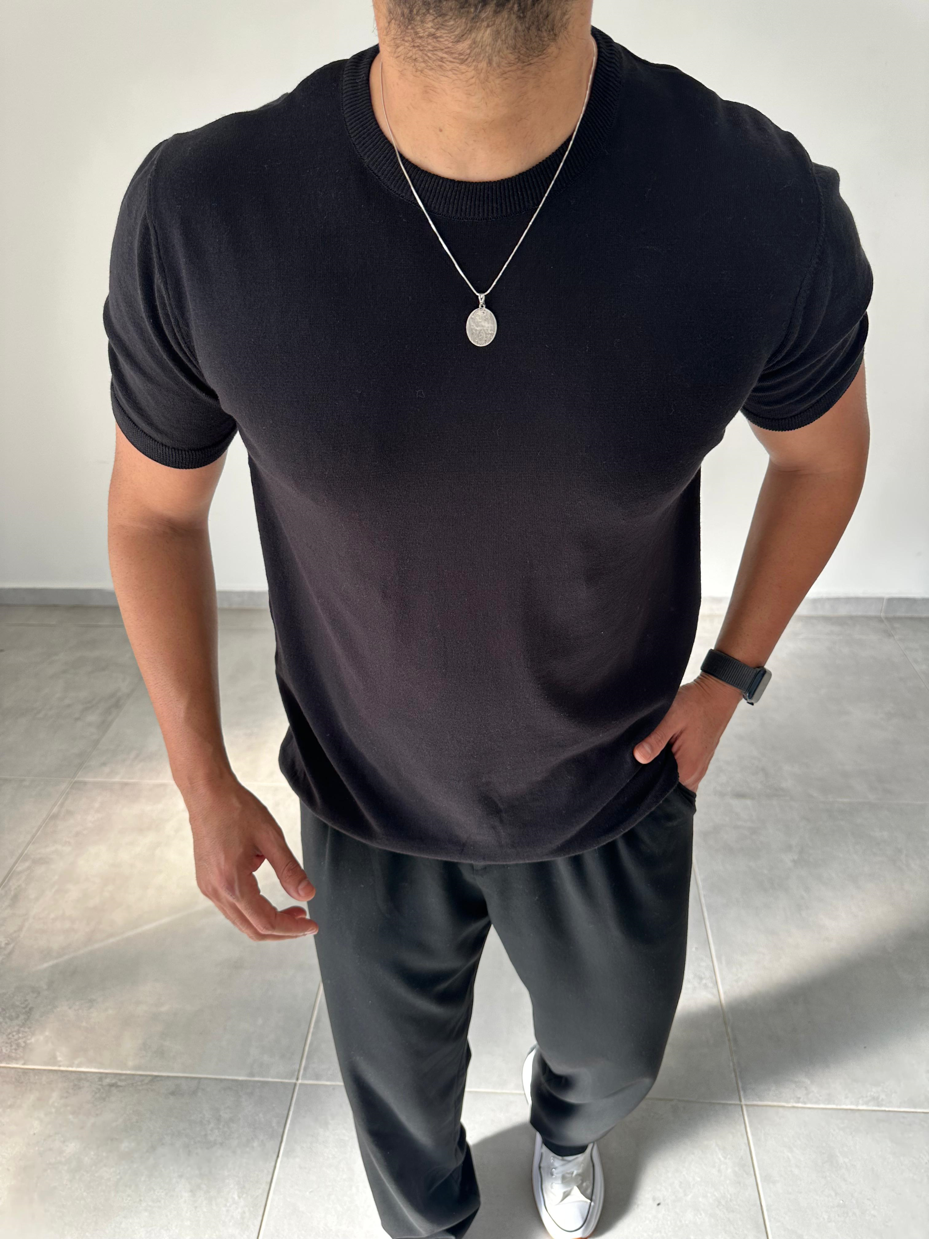 Siyah Renk Premium Kalite Basic Triko T-Shirt