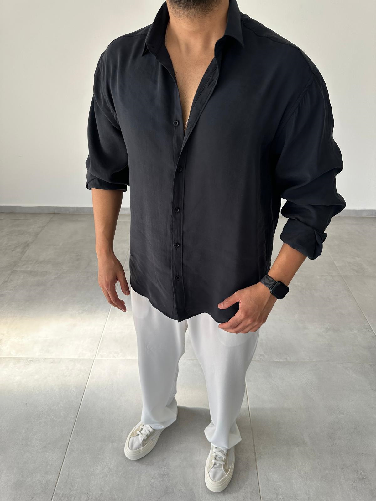 Modal Kumaş Siyah Renk Oversize Kesim Gömlek