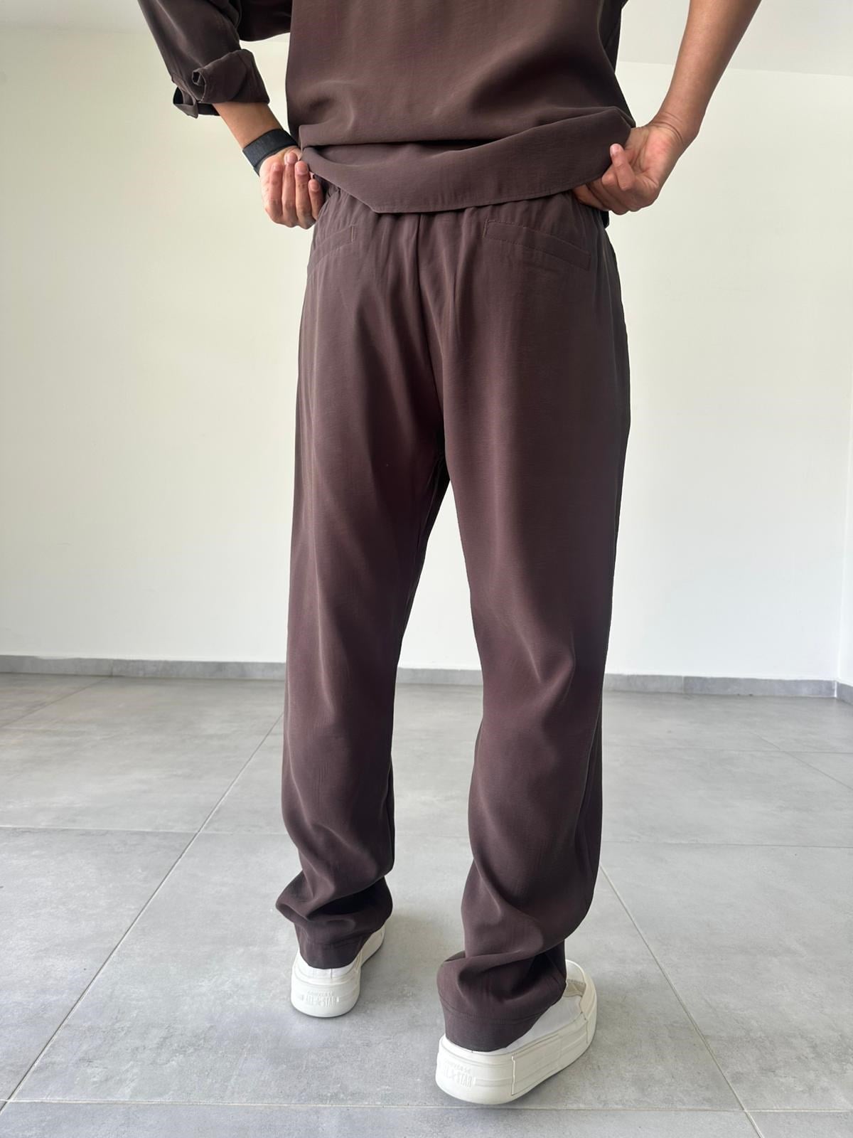 Modal Kumaş Kahve Renk Basic Baggy Pantolon