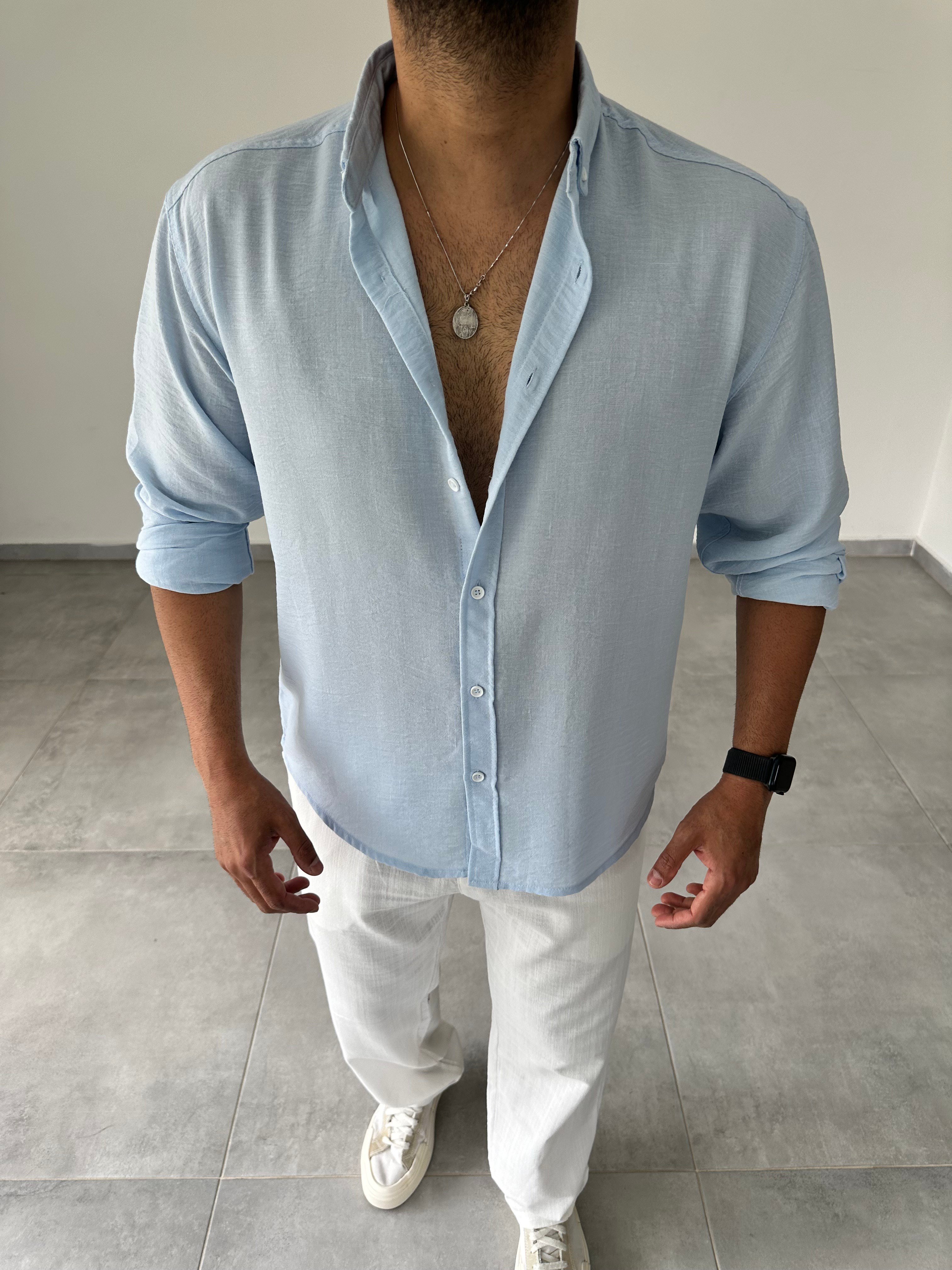Bebe Mavisi Relax Fit Keten Gömlek