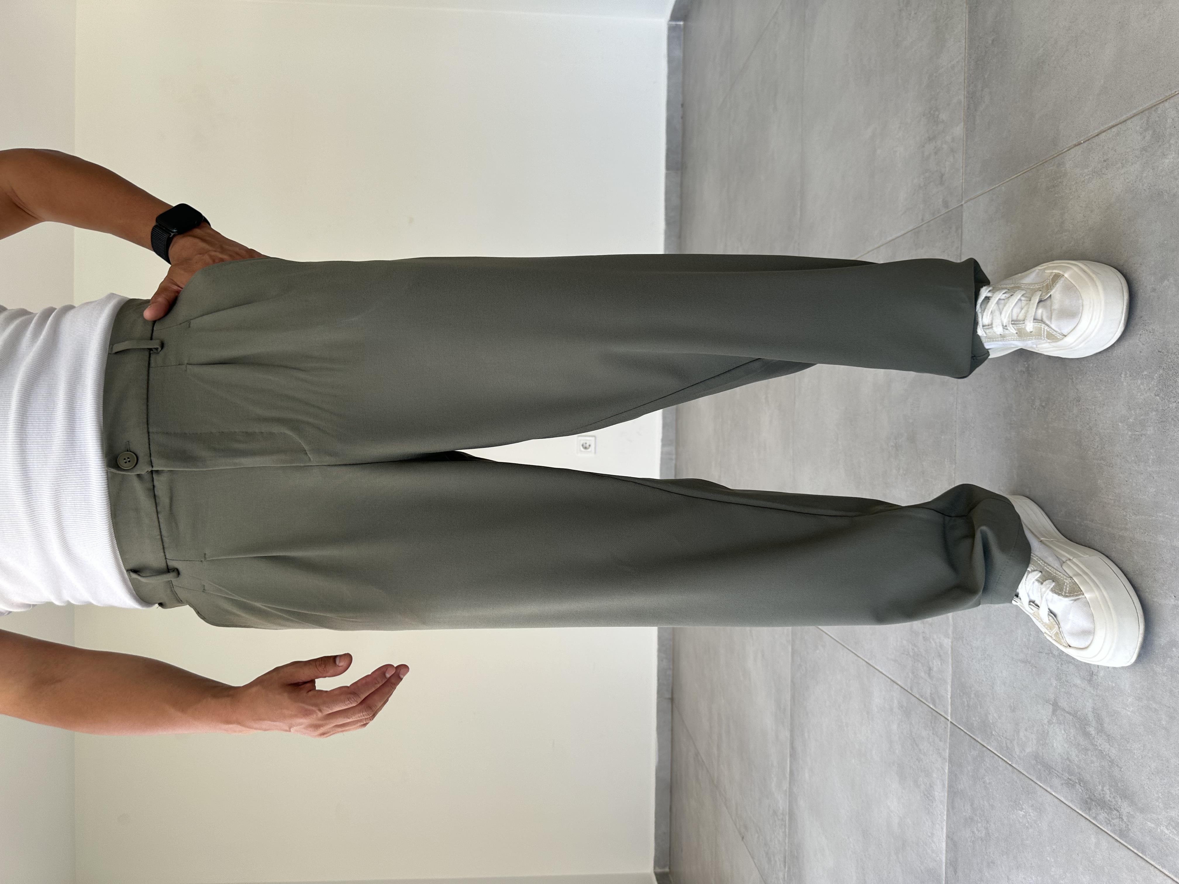 Haki Yeşil  Basic Baggy Kumaş  Pantolon