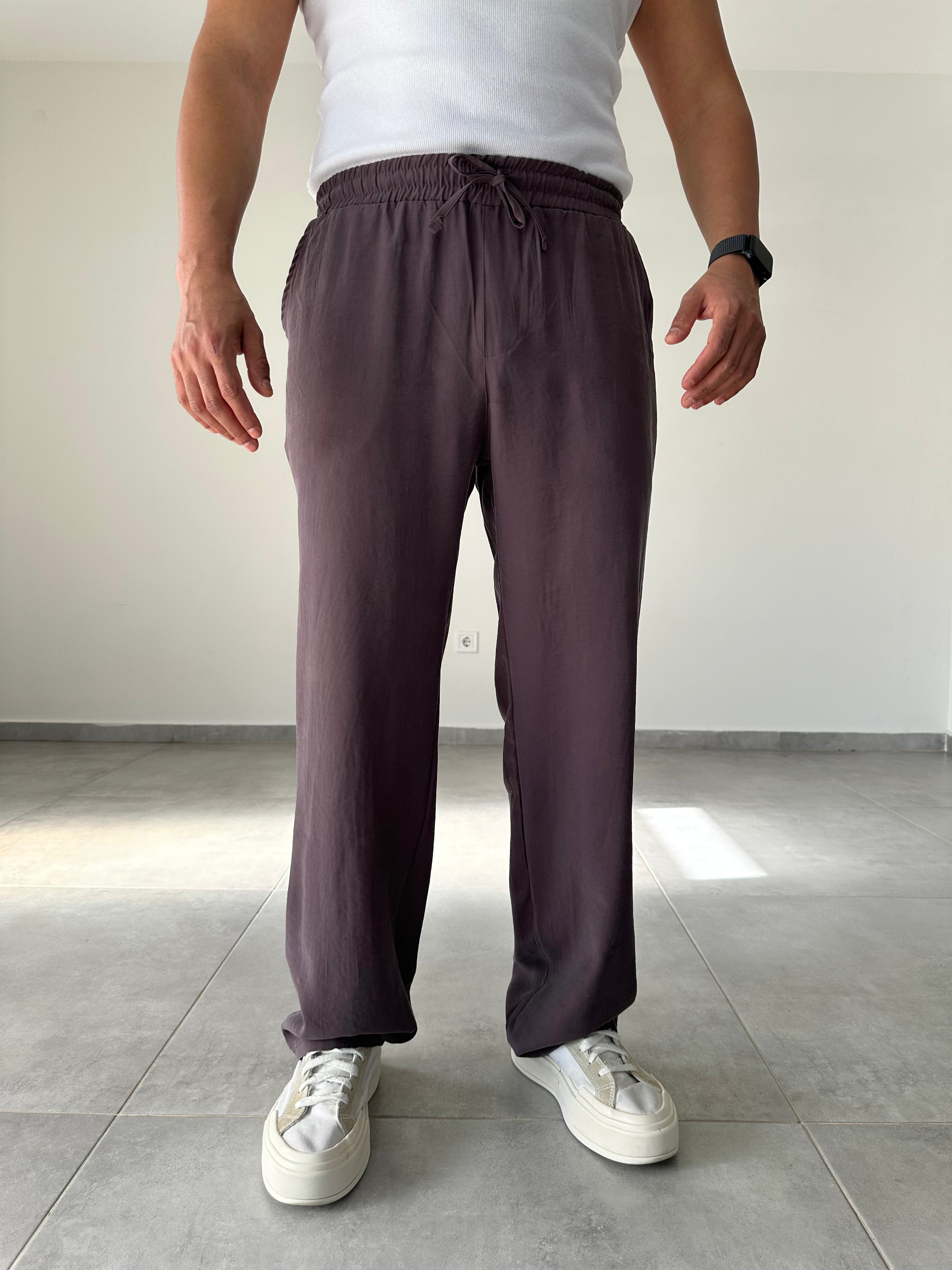 Modal Kumaş Kahve Renk Bel Kısmı Lastikli Basic Baggy Pantolon