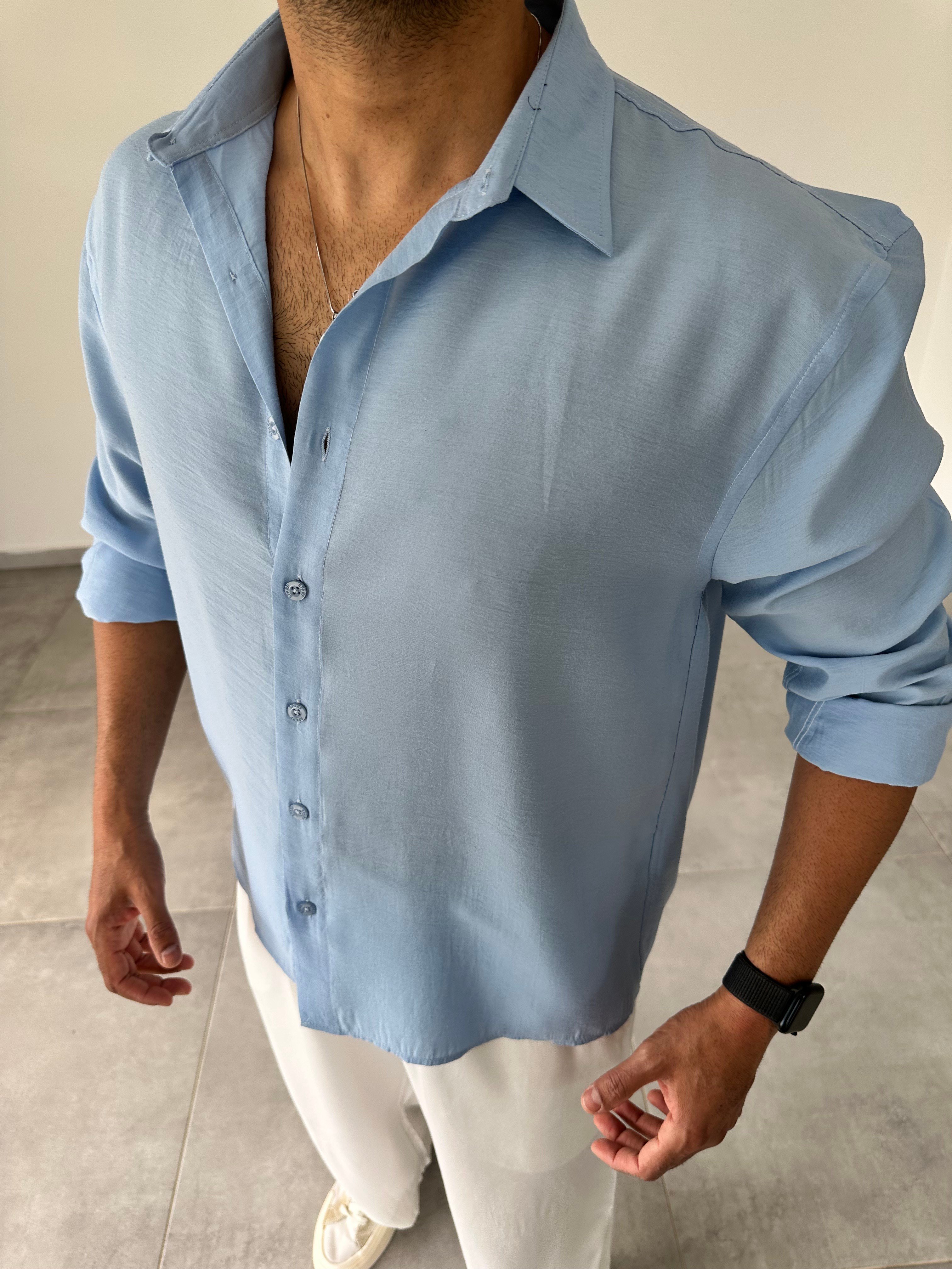 Bebe Mavisi Modal Kumaş Oversize Basic Gömlek