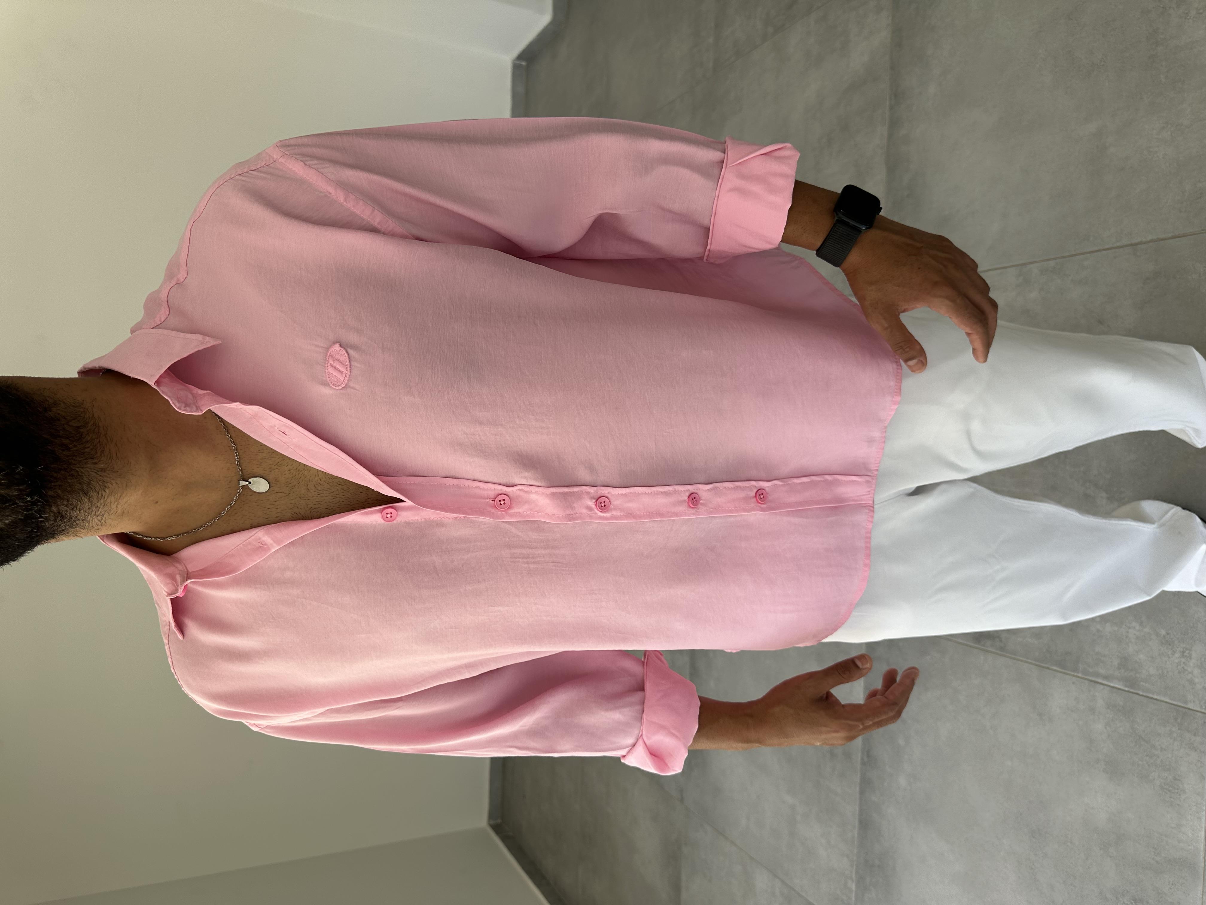 Modal Kumaş Pembe Renk Oversize Gömlek