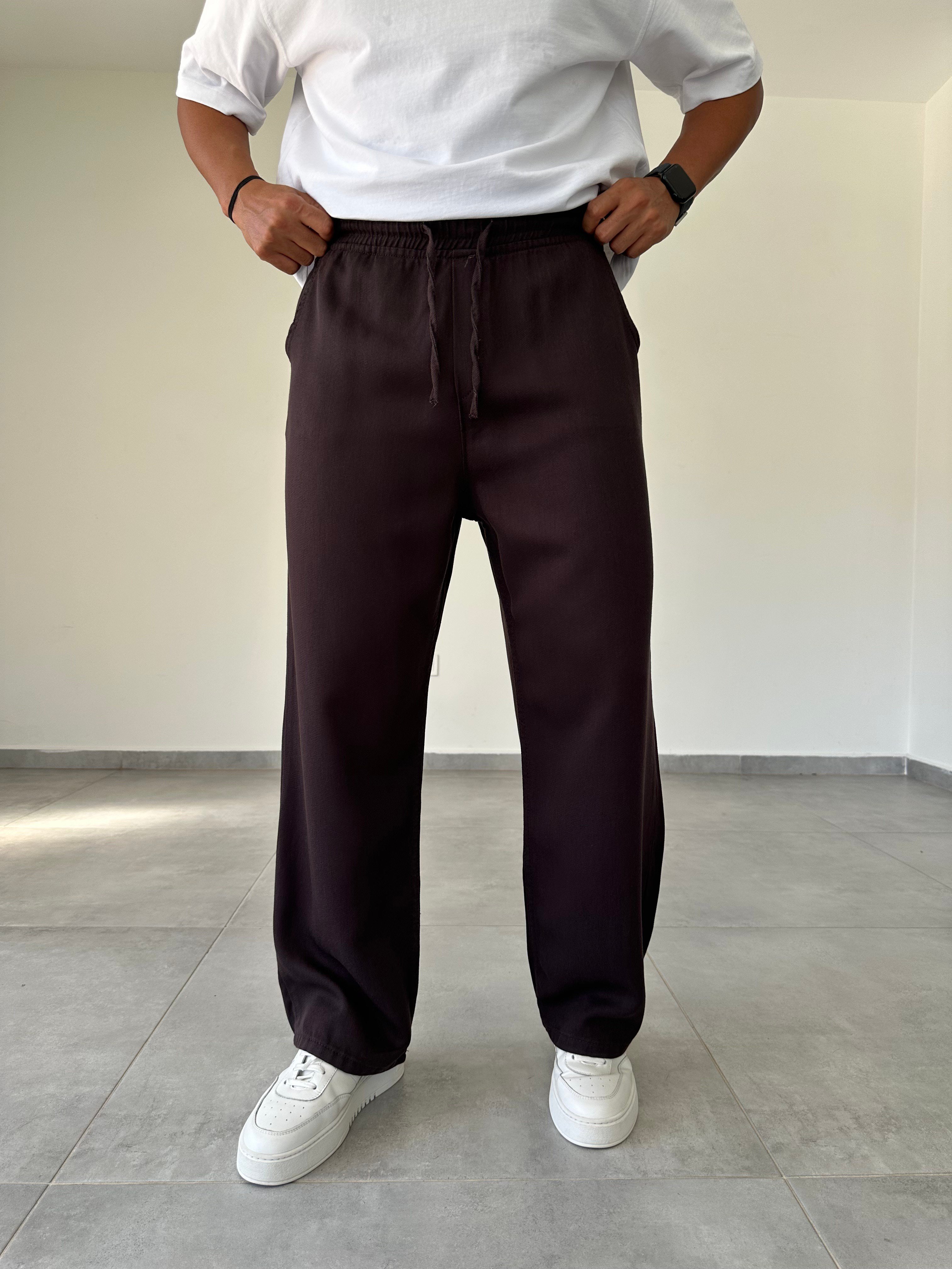 Kahve Renk Rahat Kesim Gabardin Baggy Pantolon