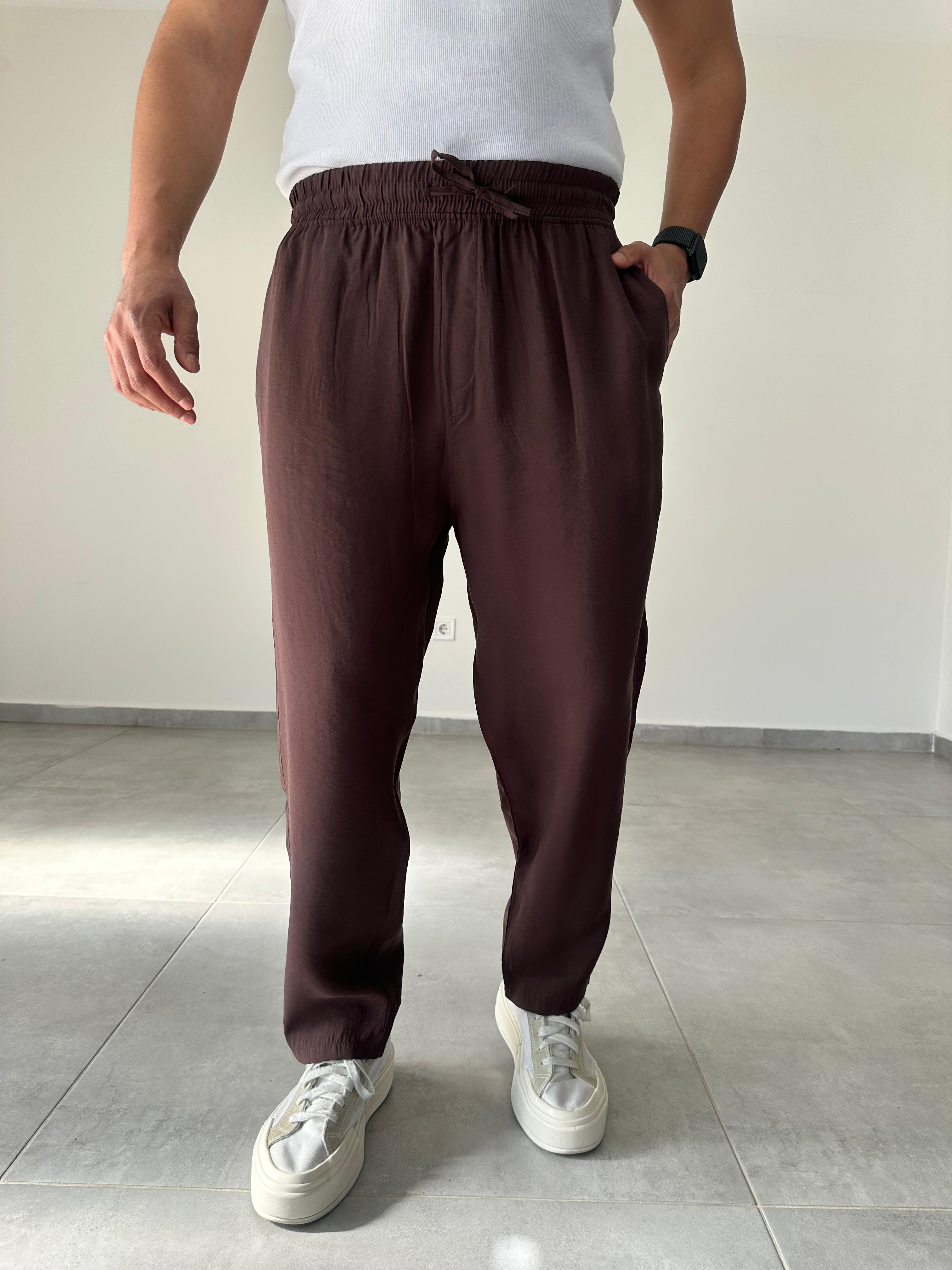 Tensel Kumaş Kahve Renk Rahat Kesim İnce Jogger