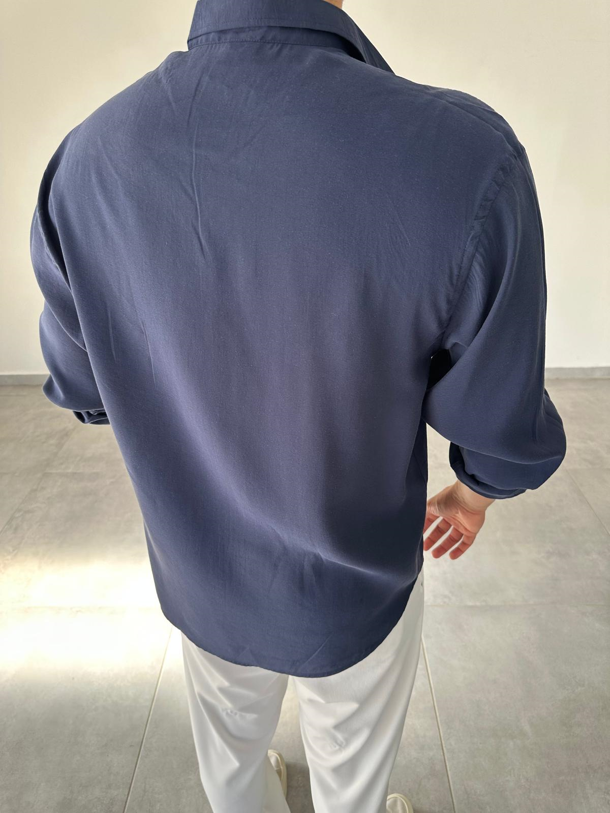 Modal Kumaş Lacivert Renk Oversize Kesim Gömlek
