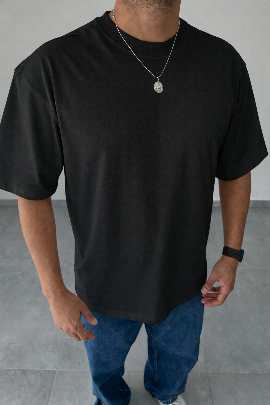 Siyah Renk Oversize Kesim Basic T-Shirt