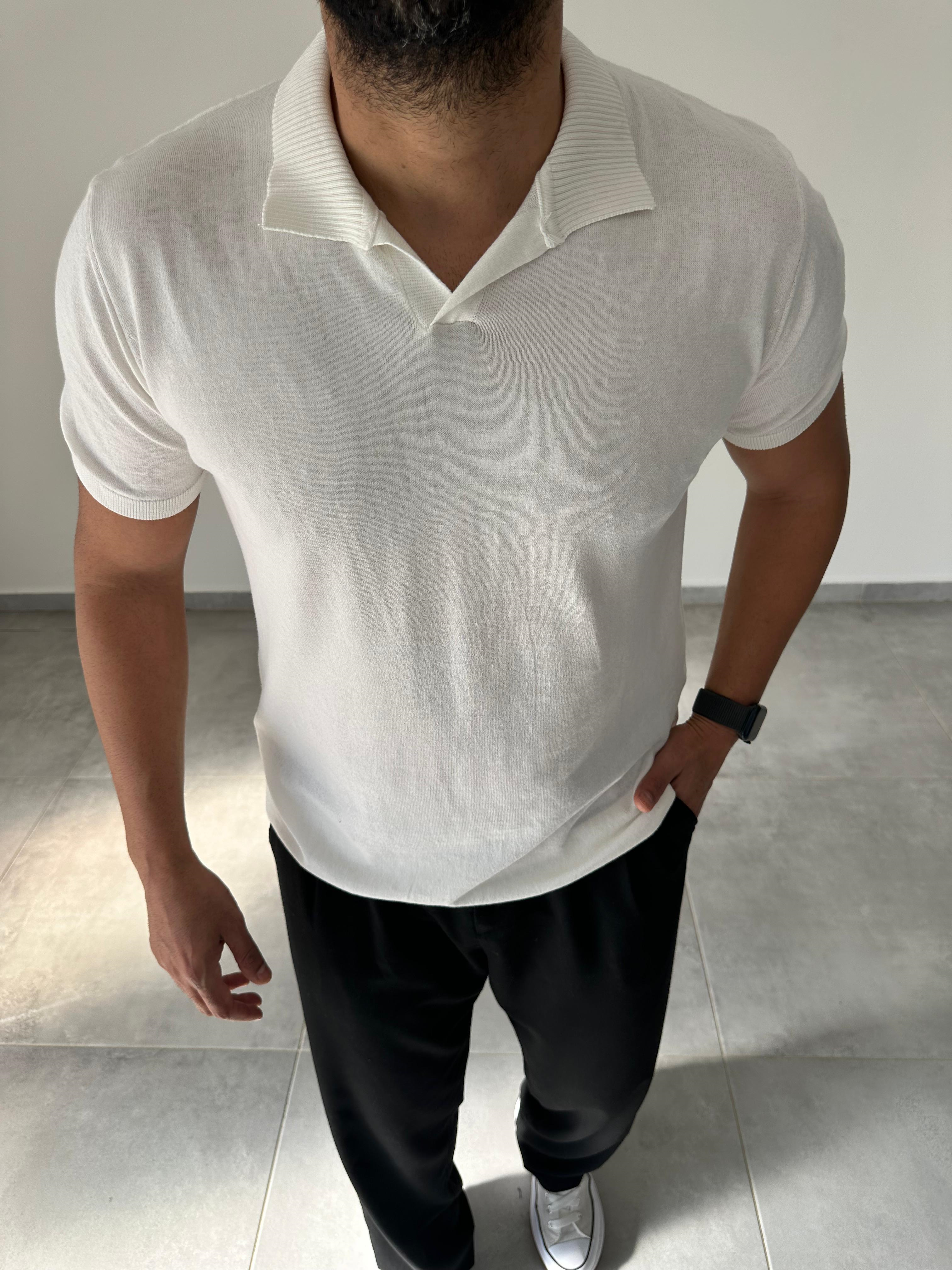 Polo Yaka Beyaz Renk Triko T-Shirt