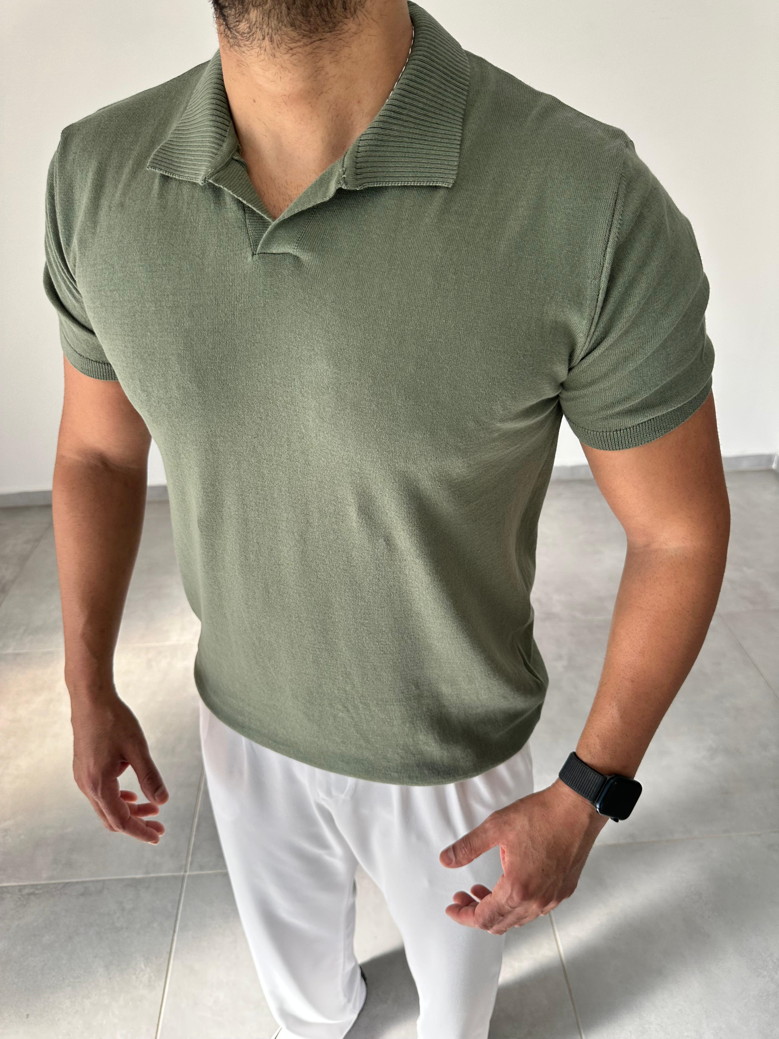 Polo Yaka Yeşil Renk Triko T-Shirt