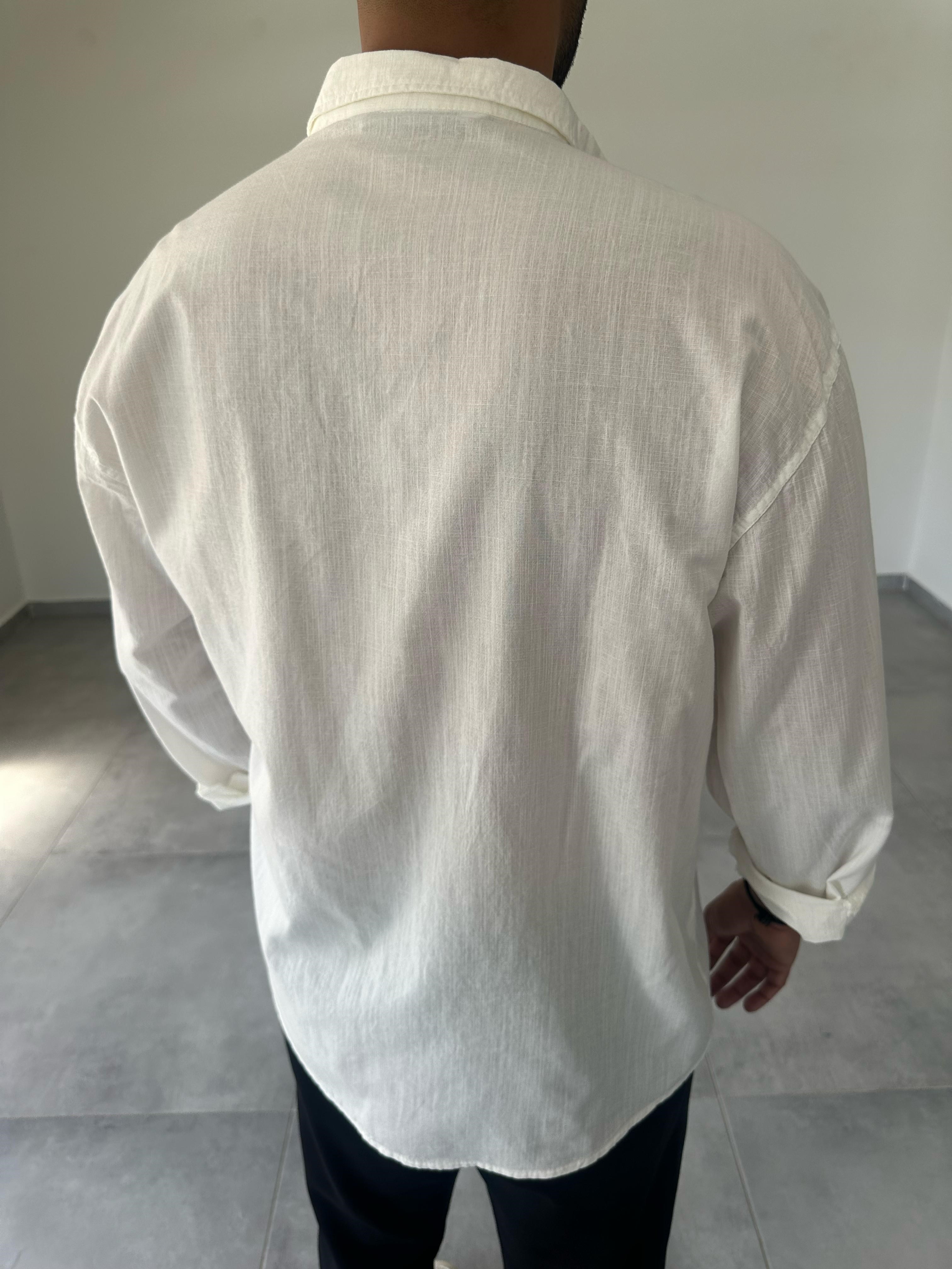 Beyaz Renk Oversize Kesim Fresh Keten Gömlek