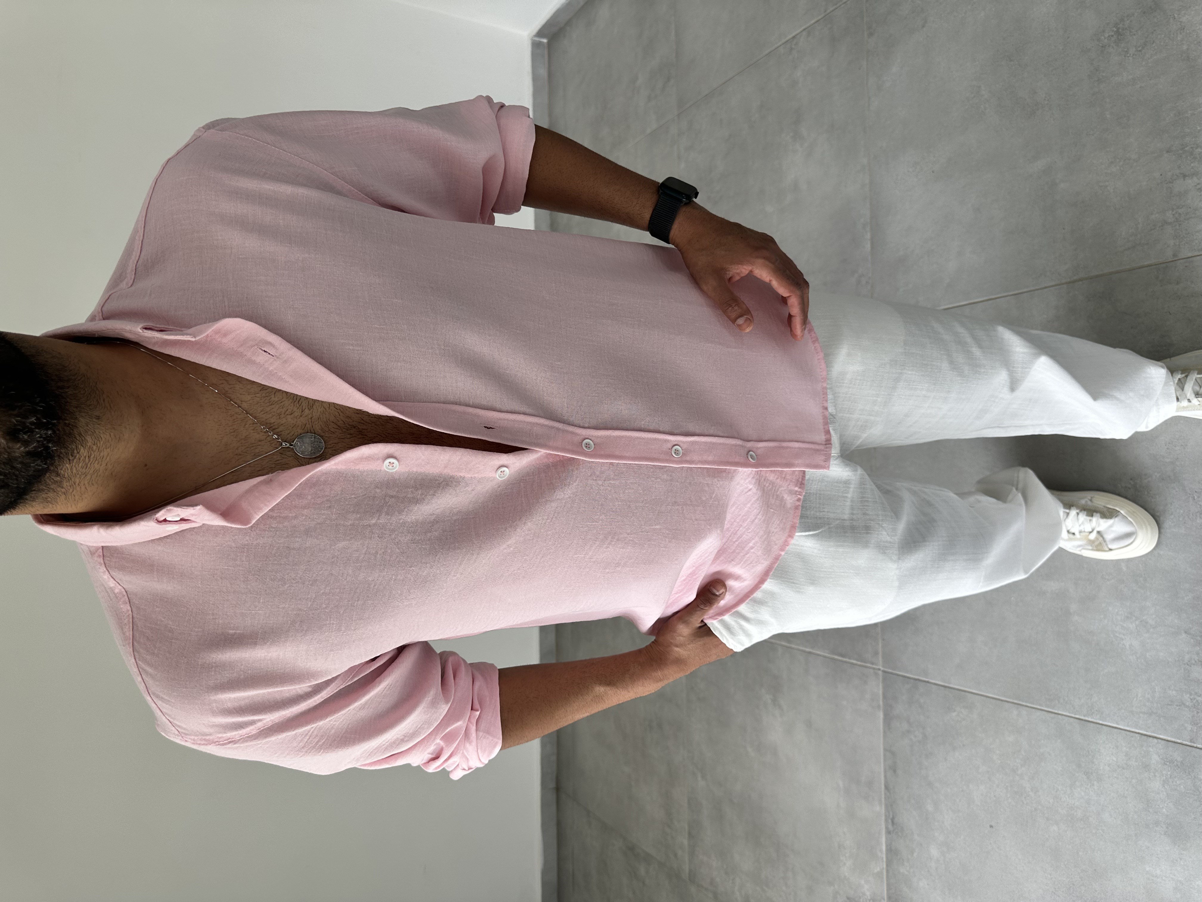 Pembe Renk Relax Fit Keten Gömlek
