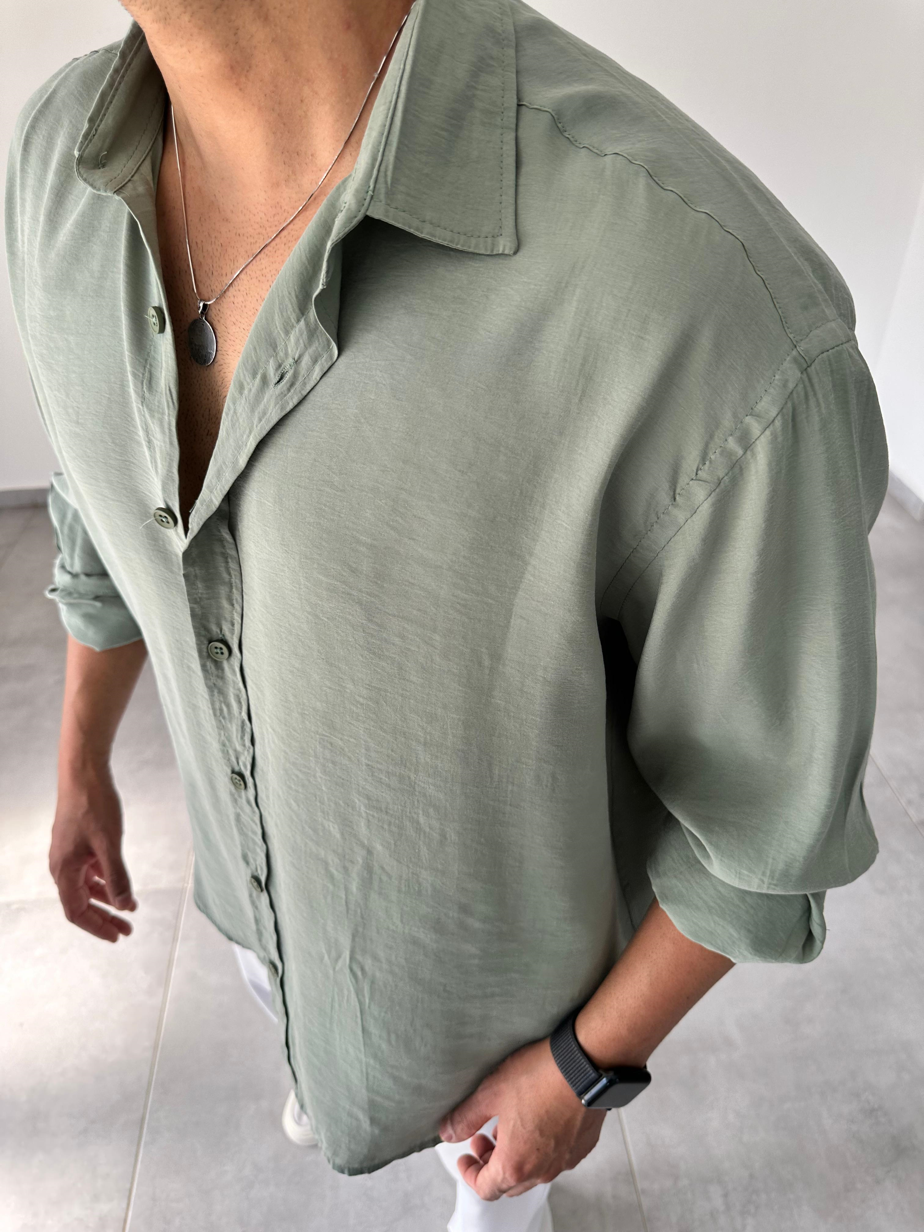 Mint Yeşili Renk Modal Kumaş Oversize Kesim Basic Gömlek