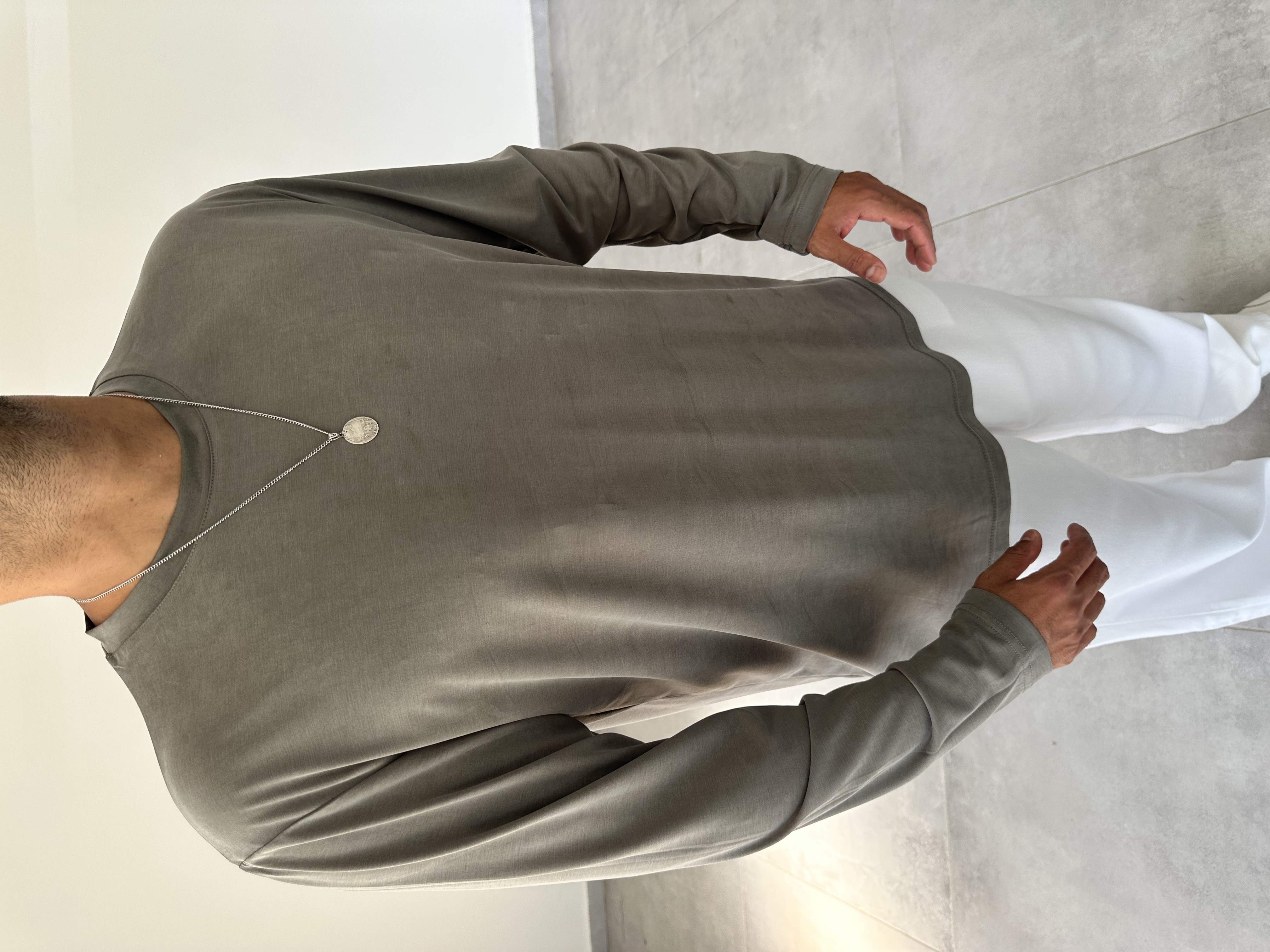 Haki Renk Modal Kumaş Basic Sweatshirt