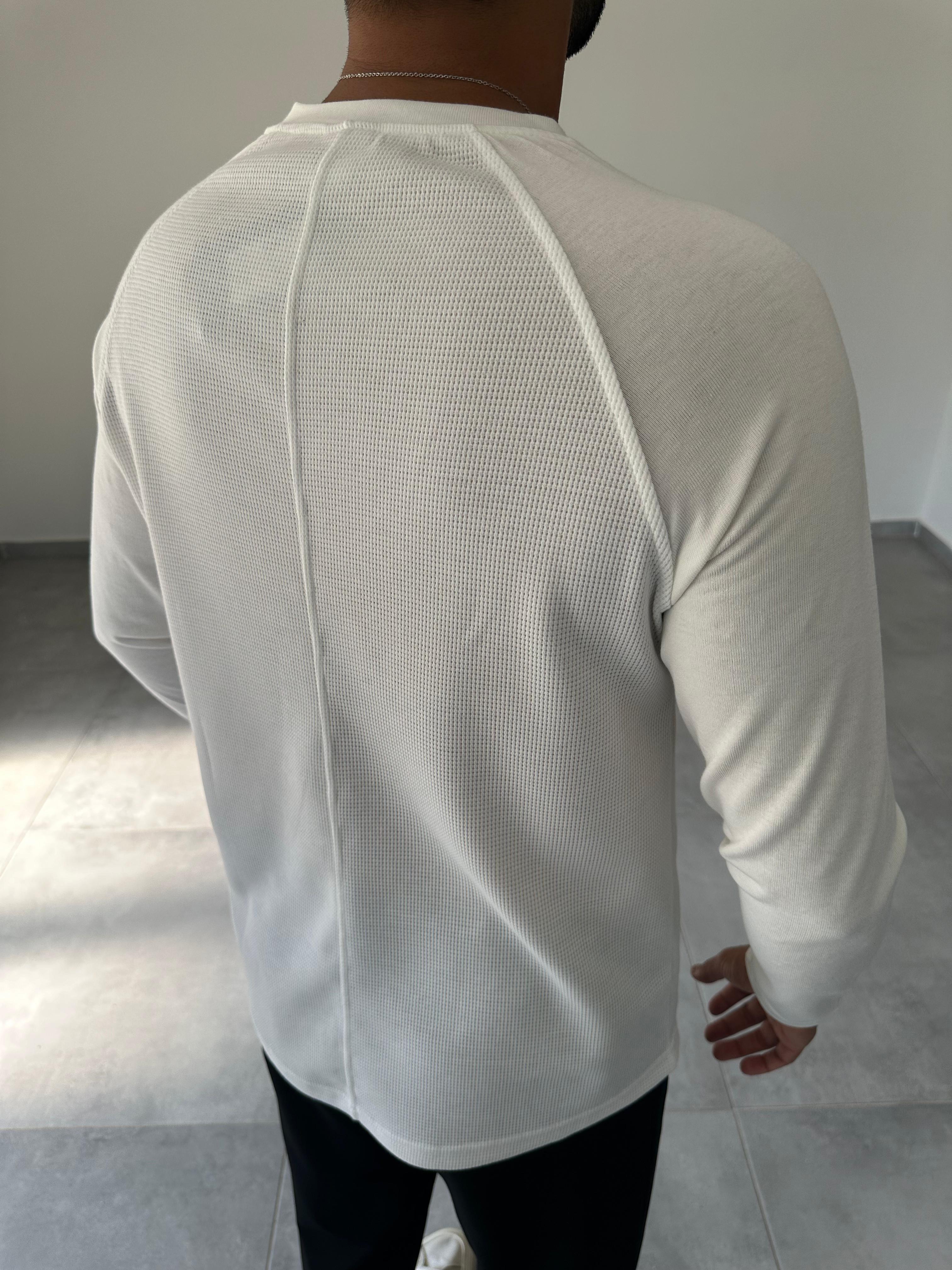 Ekru Renk Waffle Kumaş Reglan Kol Sweatshirt