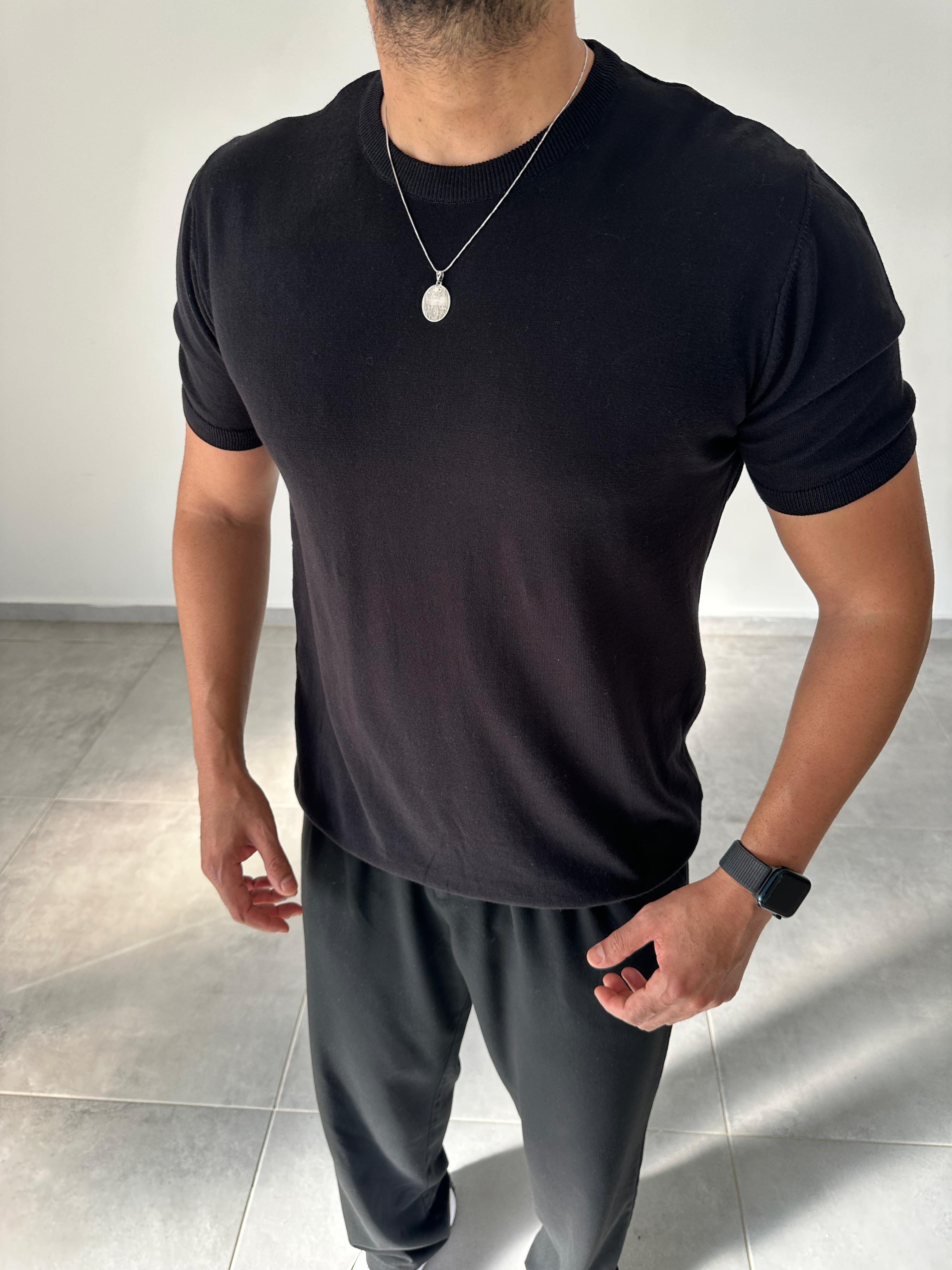 Siyah Renk Premium Kalite Basic Triko T-Shirt