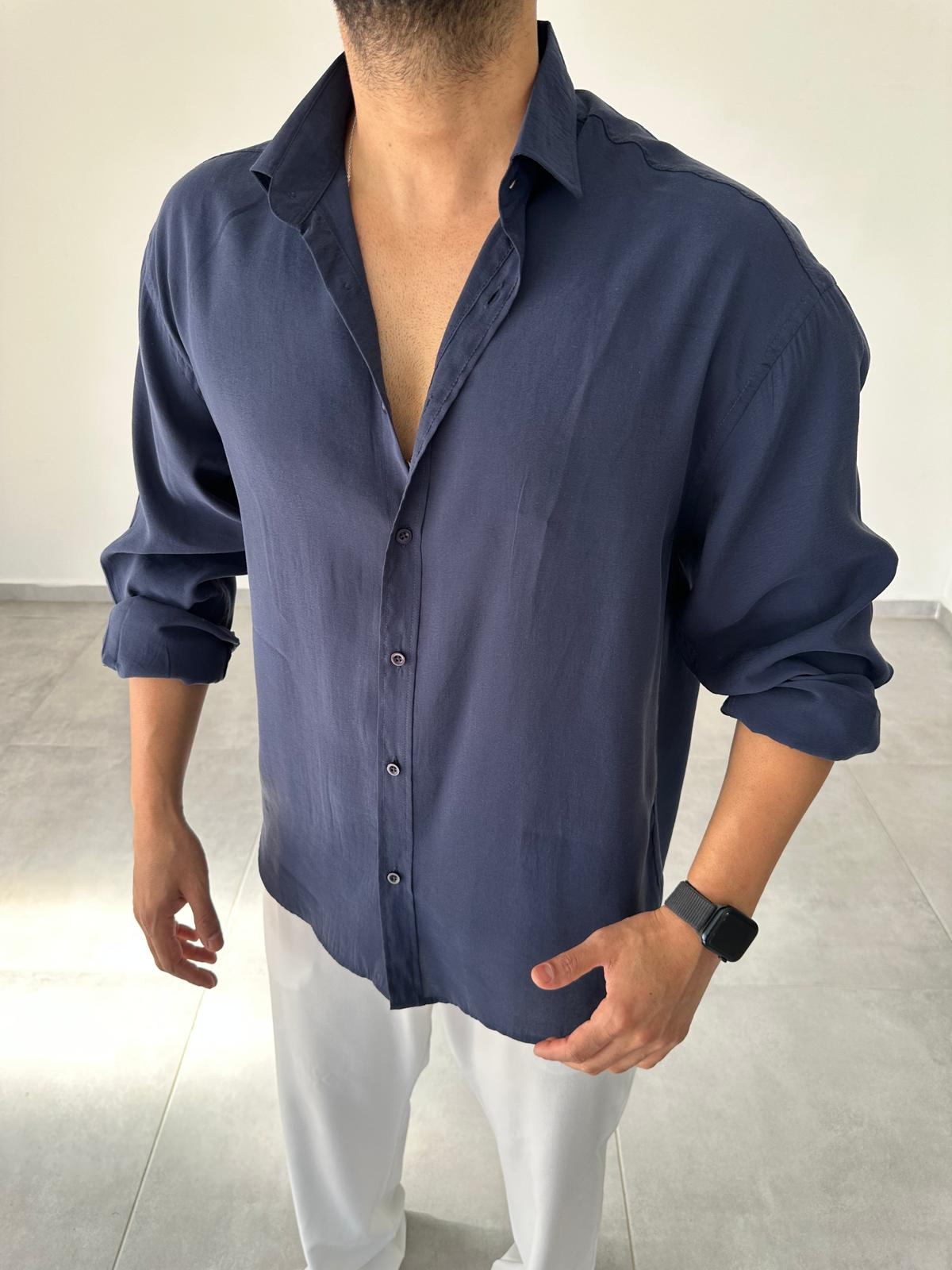 Modal Kumaş Lacivert Renk Oversize Kesim Gömlek