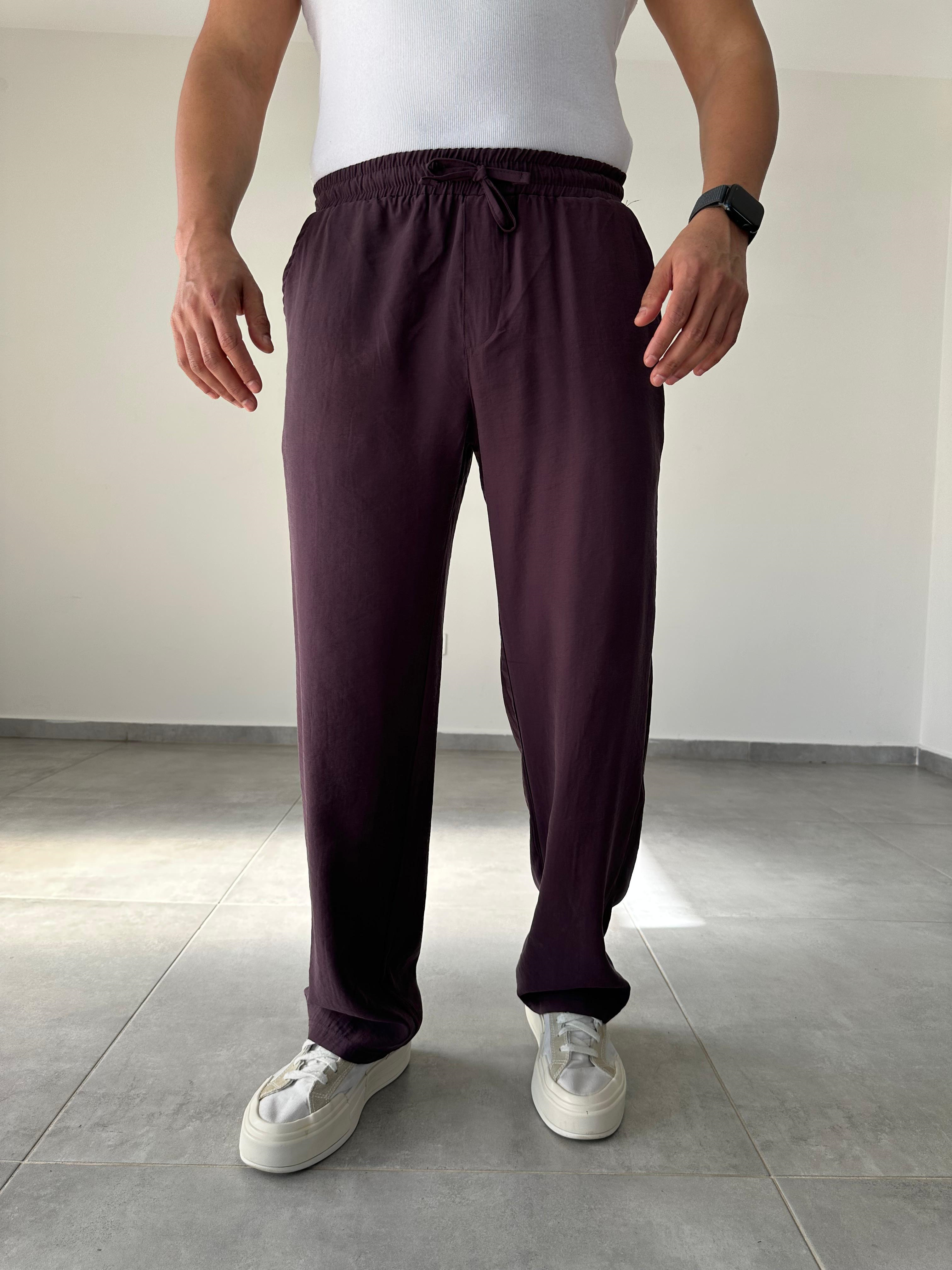 Modal Kumaş Mürdüm Renk Bel Kısmı Lastikli Basic Baggy Pantolon
