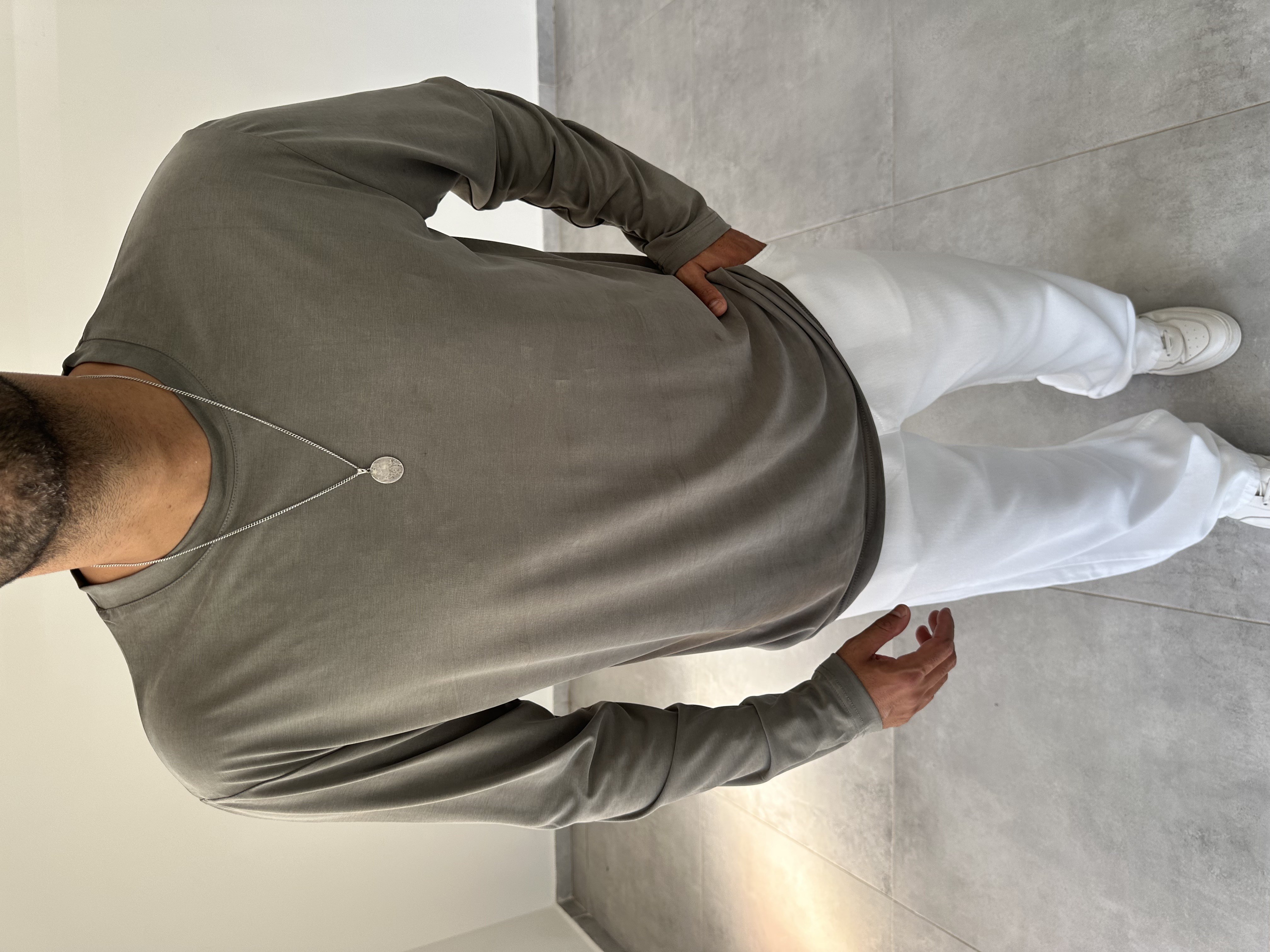 Haki Renk Modal Kumaş Basic Sweatshirt