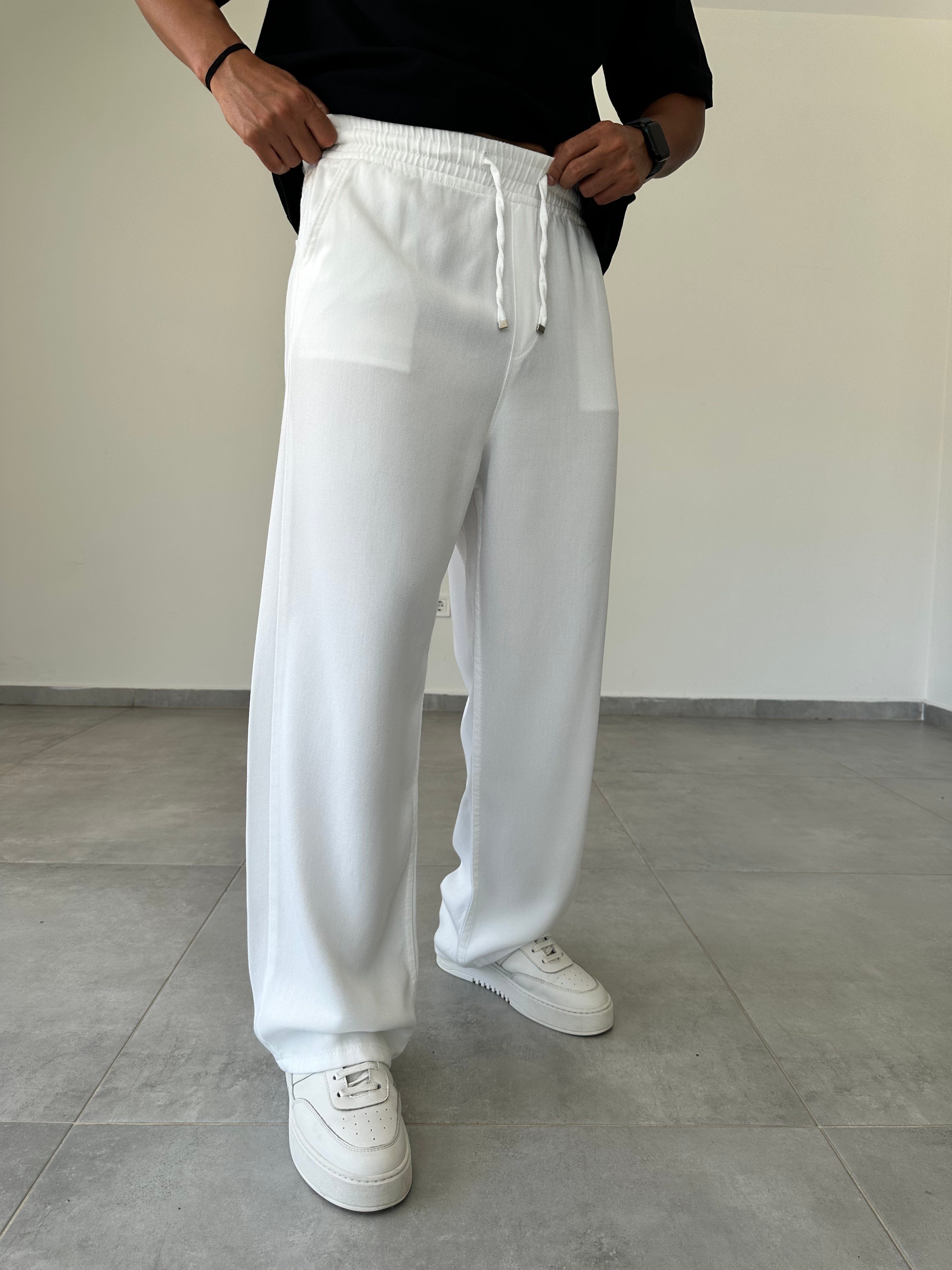 Beyaz Renk Rahat Kesim Gabardin Baggy Pantolon
