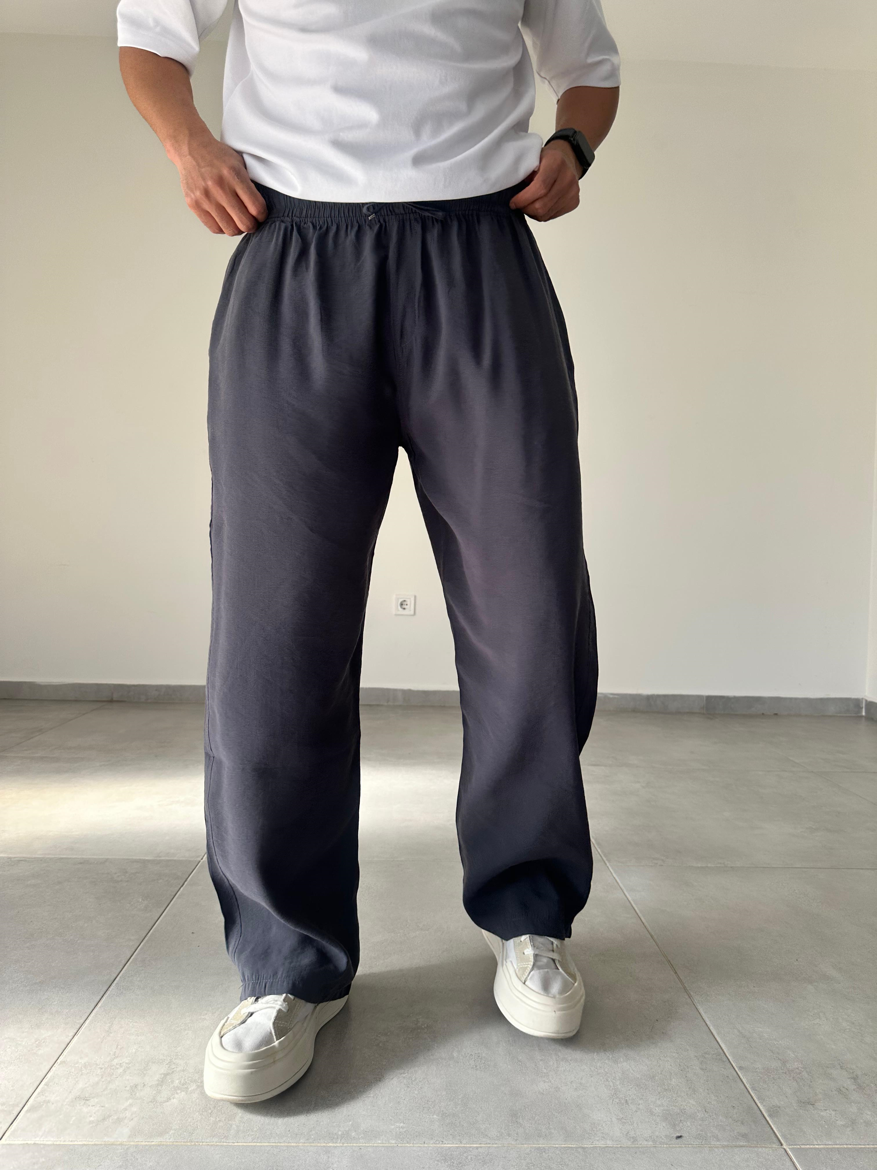 Tensel Kumaş Füme Renk Rahat Kesim İnce Baggy Pantolon