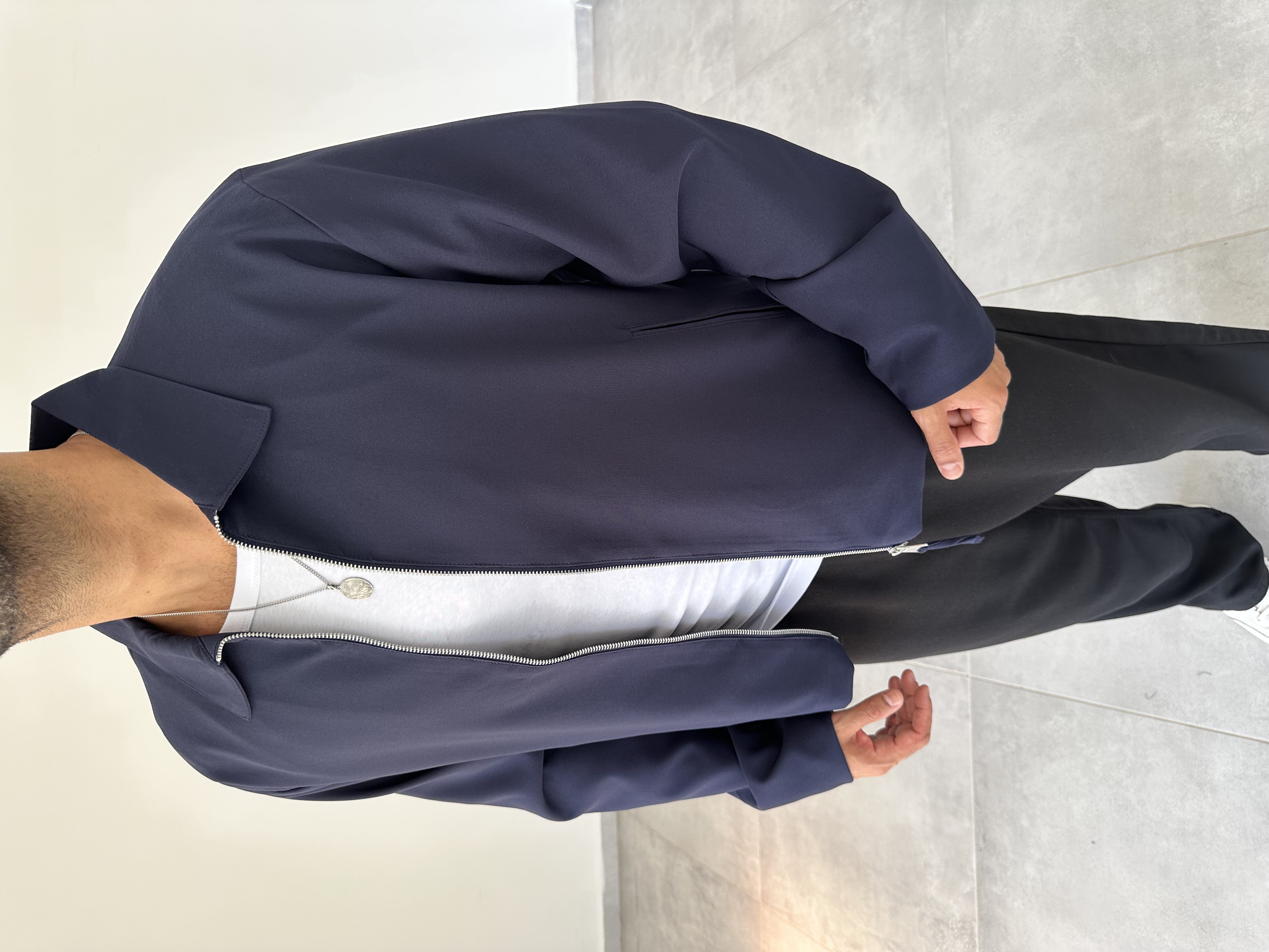 Lacivert Renk Boxy Fit Kol Düğmeli Ceket