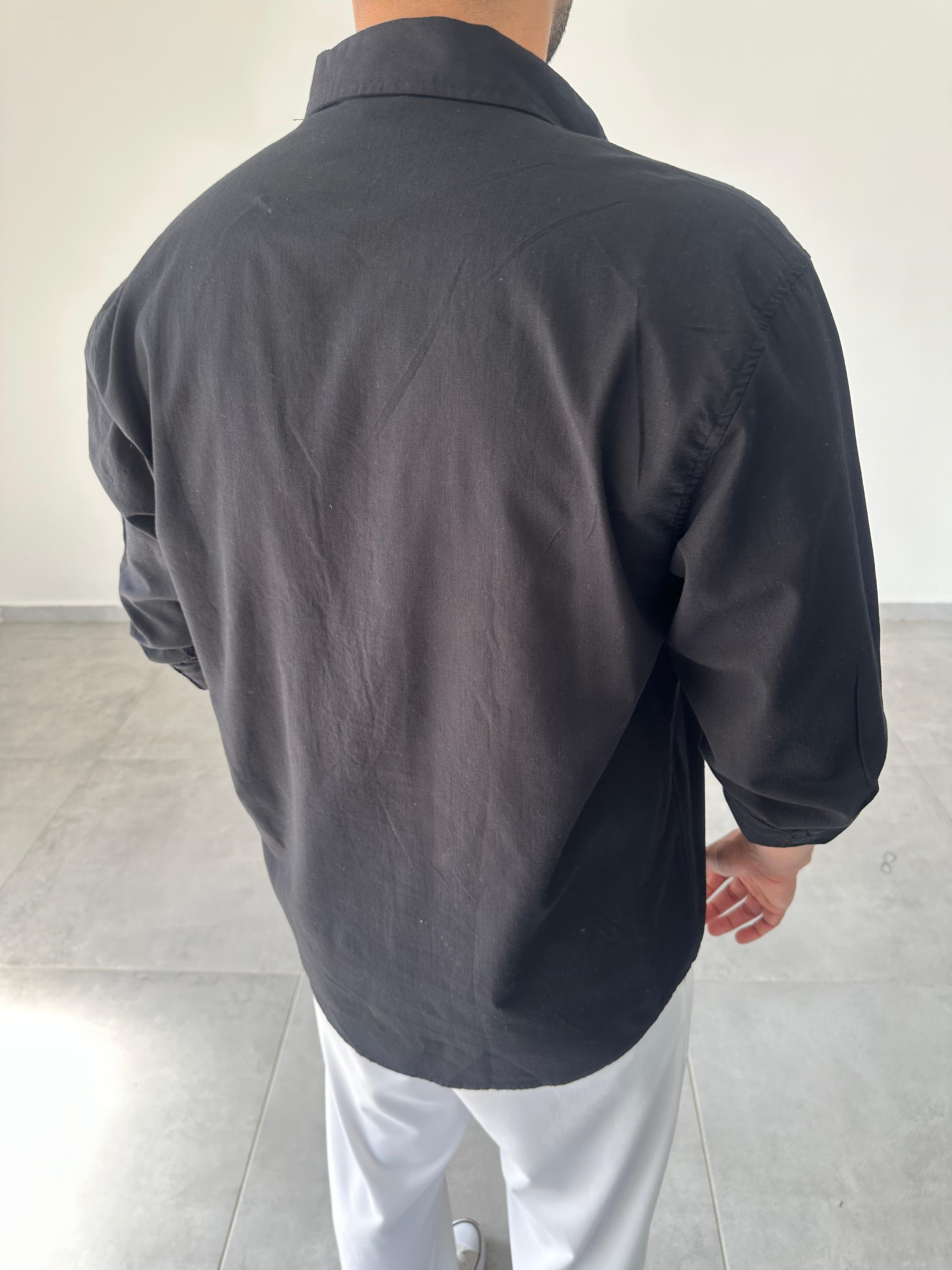 Siyah Renk Oversize Kesim Fresh Keten Gömlek