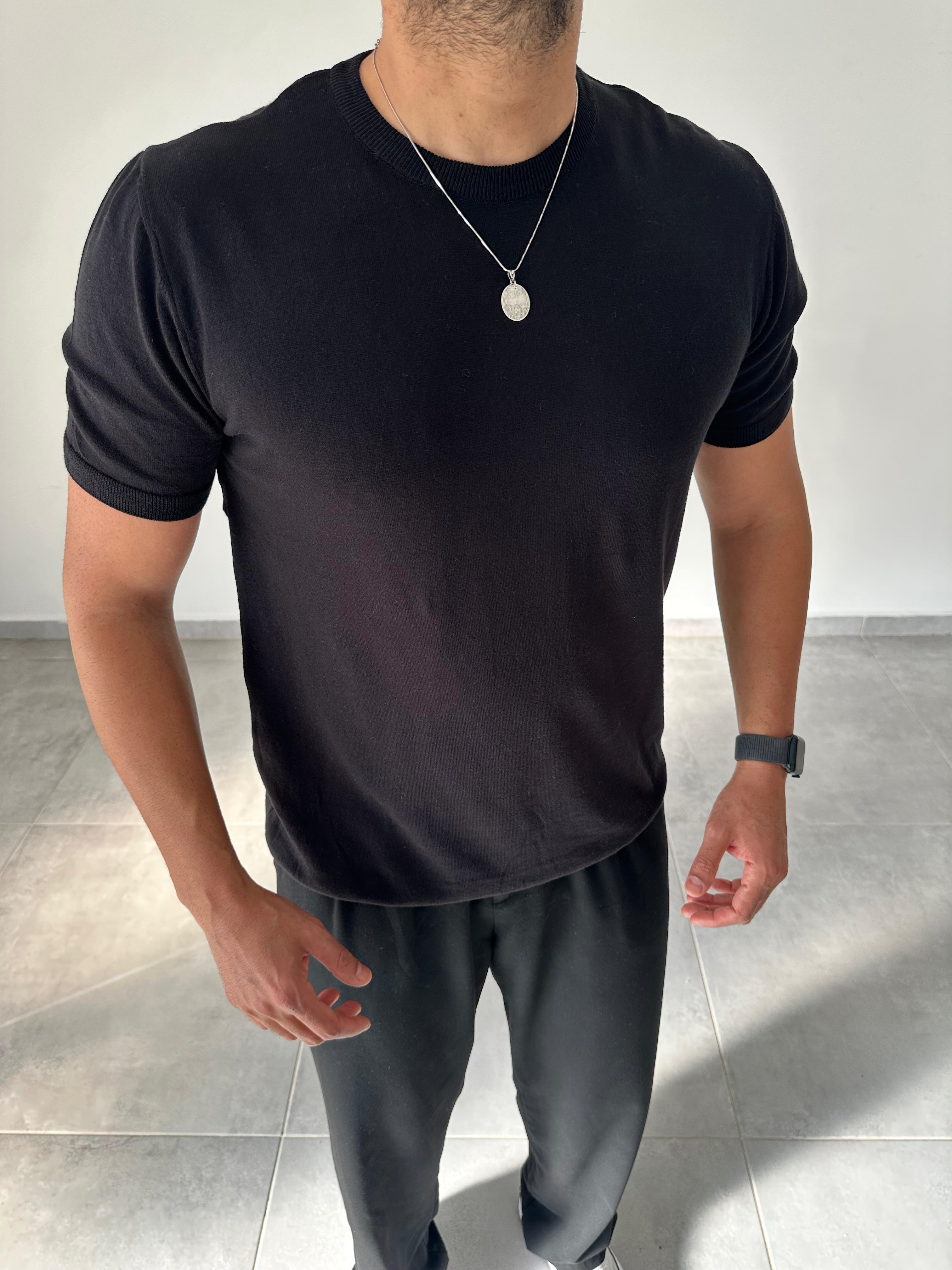 Siyah Renk Premium Kalite Basic Triko T-Shirt