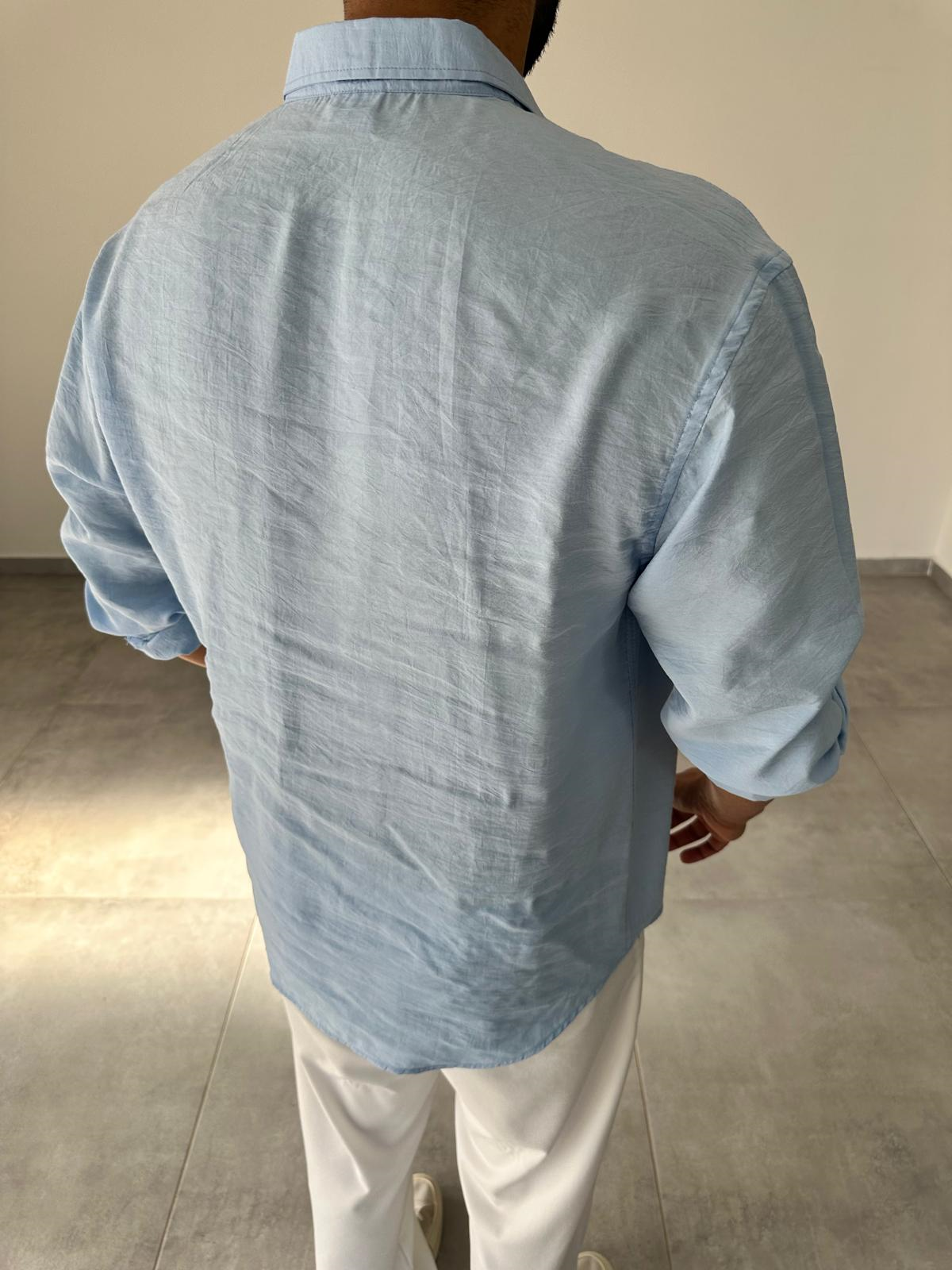 Modal Kumaş Bebe Mavisi Renk Oversize Kesim Gömlek