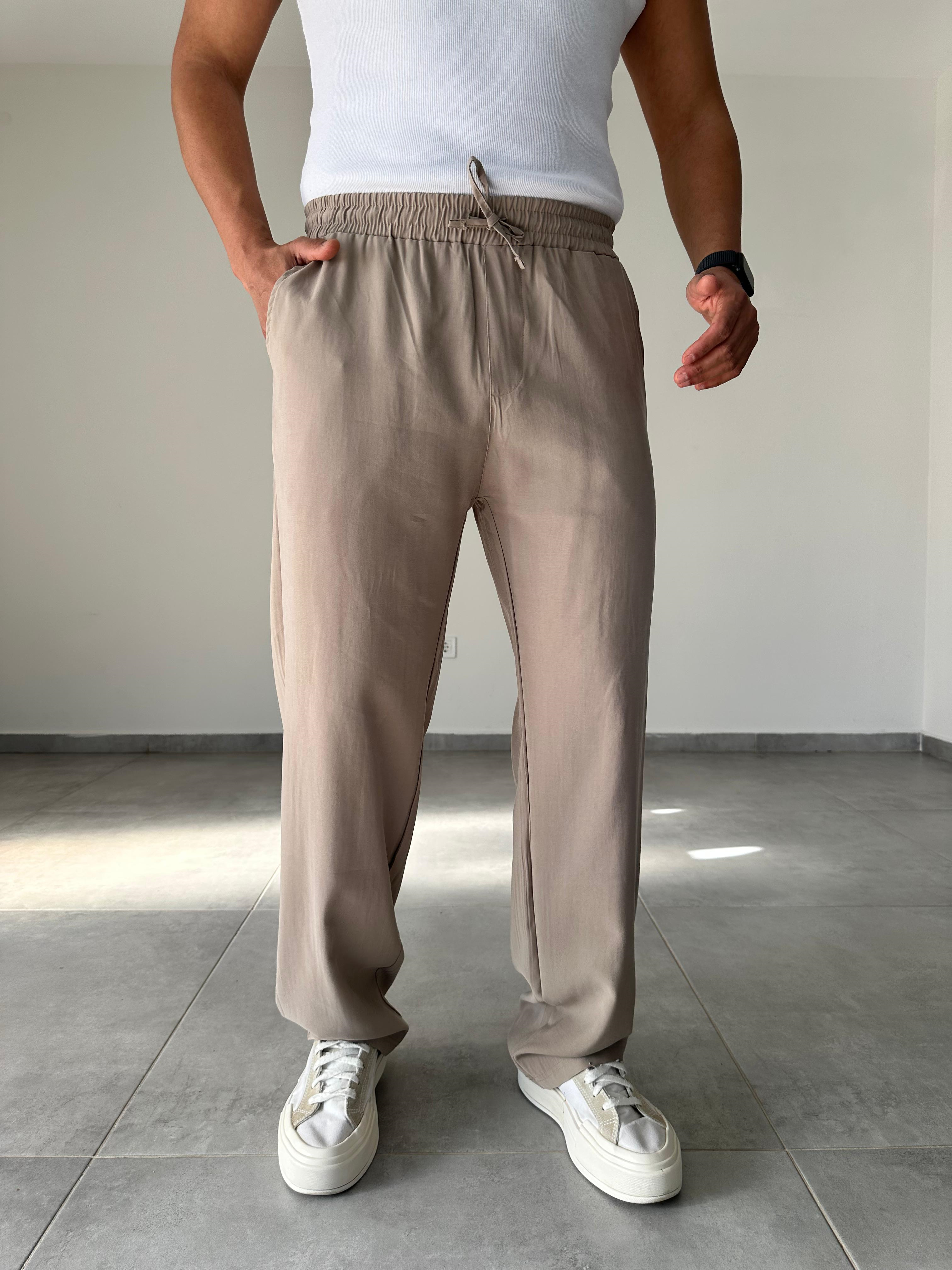 Modal Kumaş Taş Renk Bel Kısmı Lastikli Basic Baggy Pantolon
