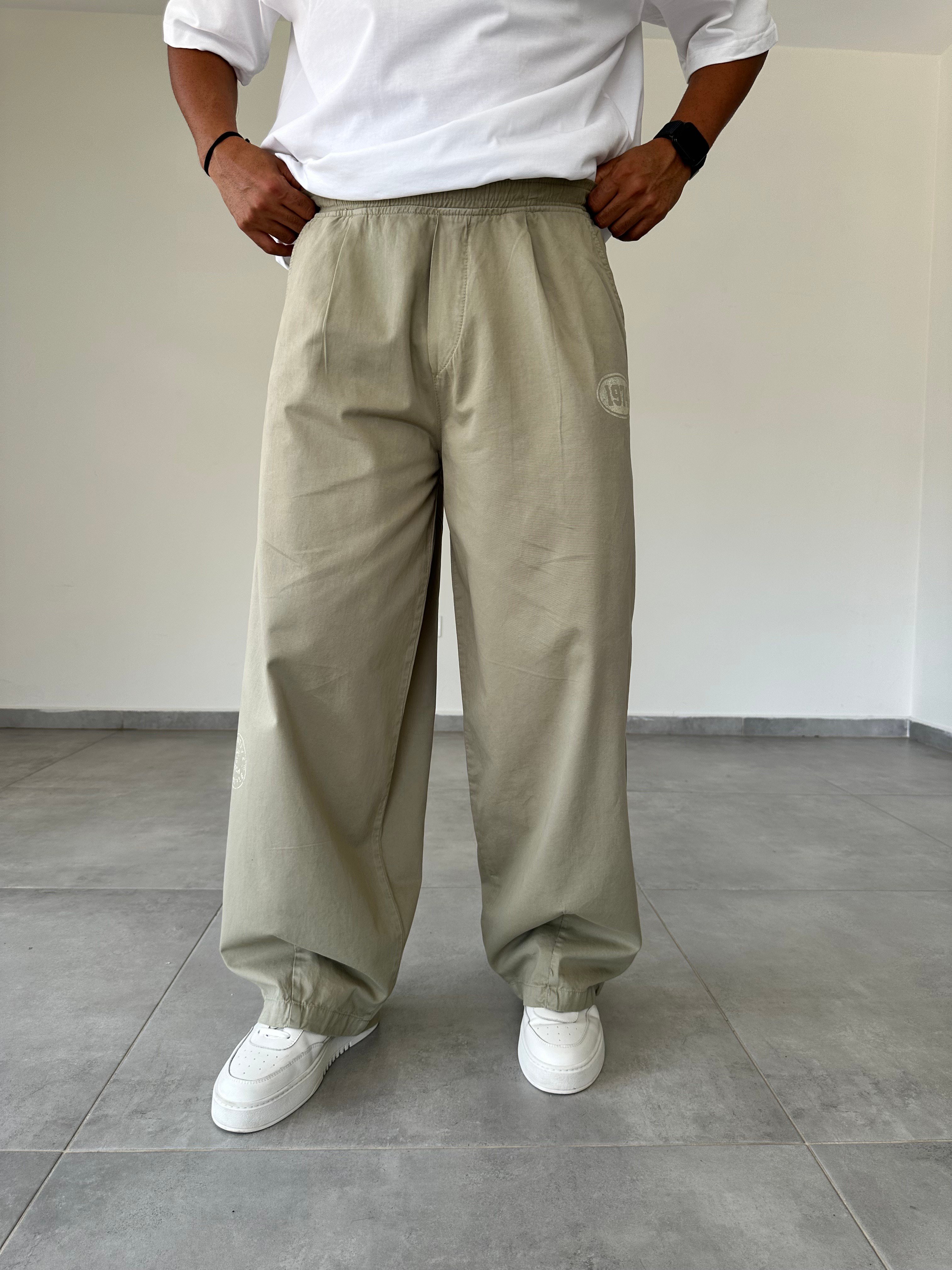 Yeşil Renk 1974 Baskı Detaylı Ekstra Bol Gabardin Baggy