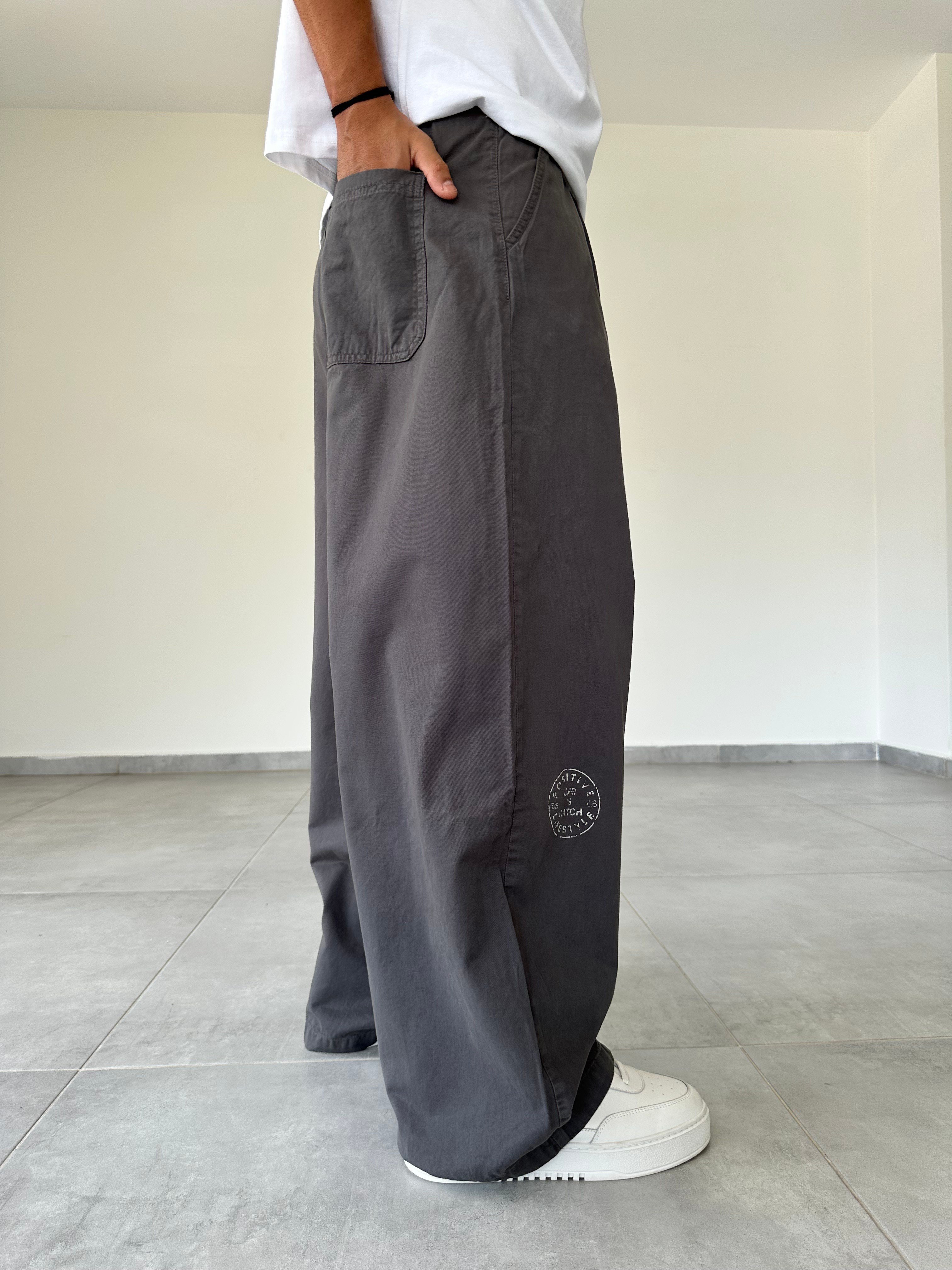 Füme Renk 1974 Baskı Detaylı Ekstra Bol Gabardin Baggy