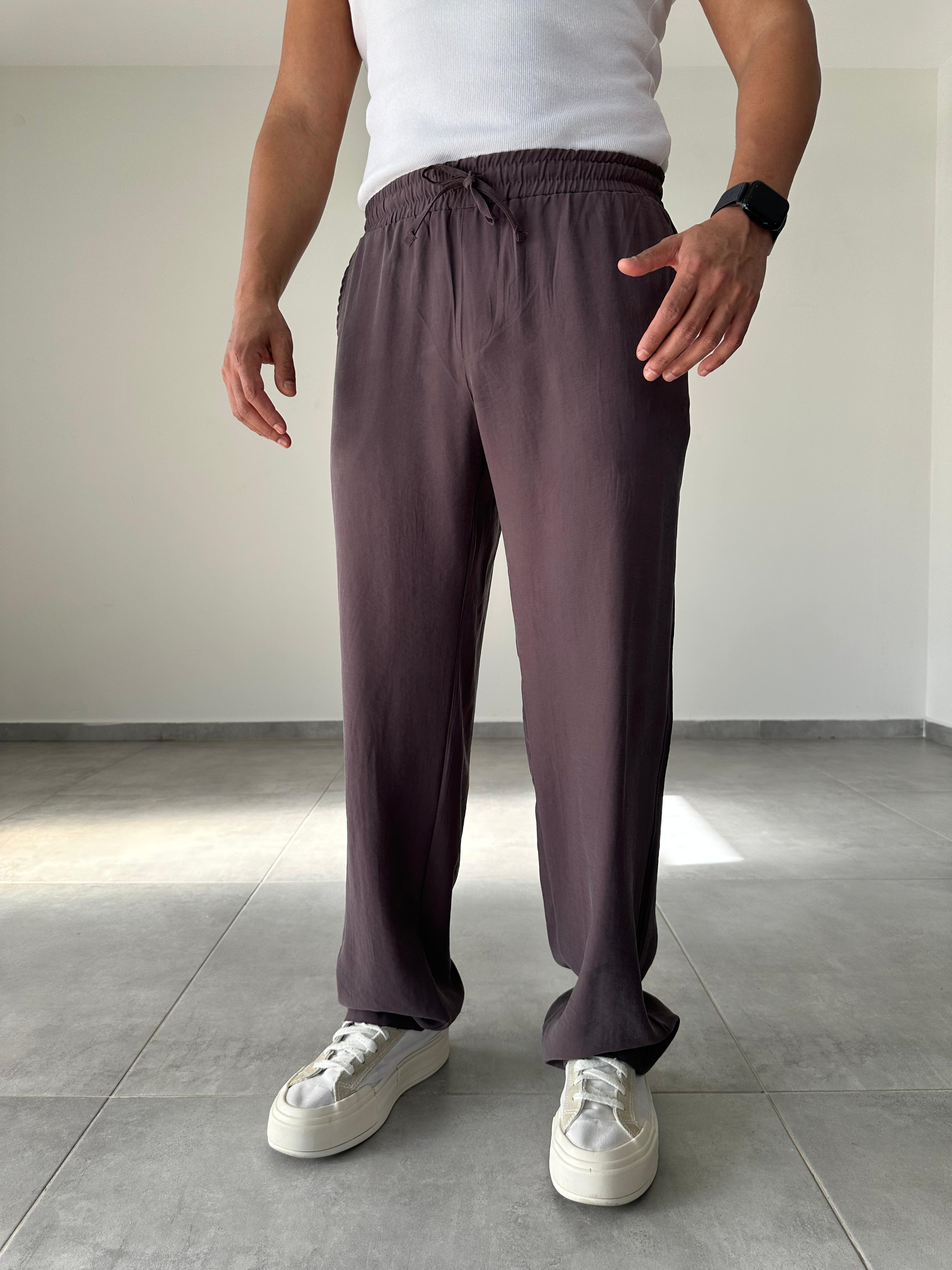 Modal Kumaş Kahve Renk Bel Kısmı Lastikli Basic Baggy Pantolon