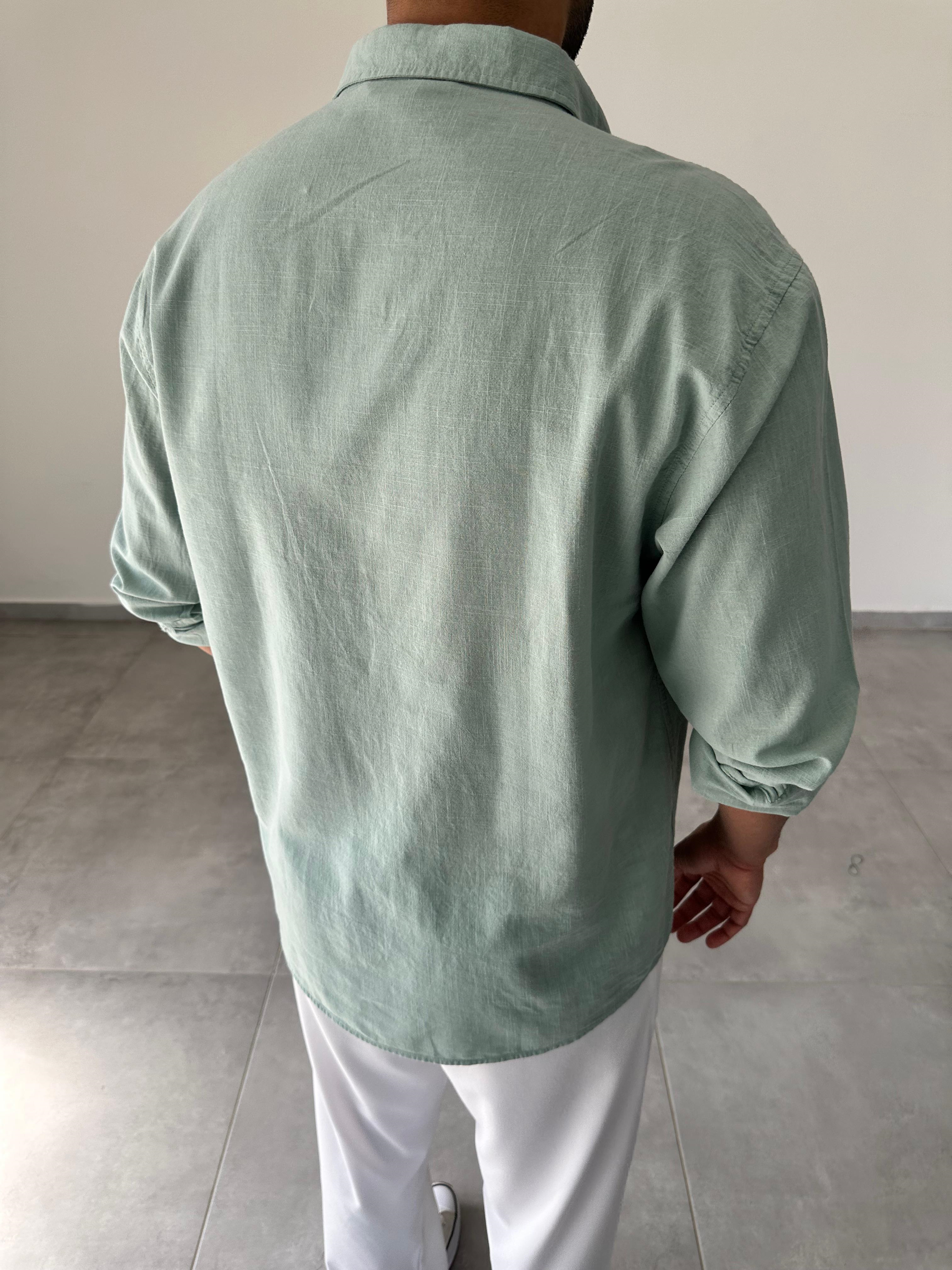Mint Yeşili Oversize Kesim Fresh Keten Gömlek