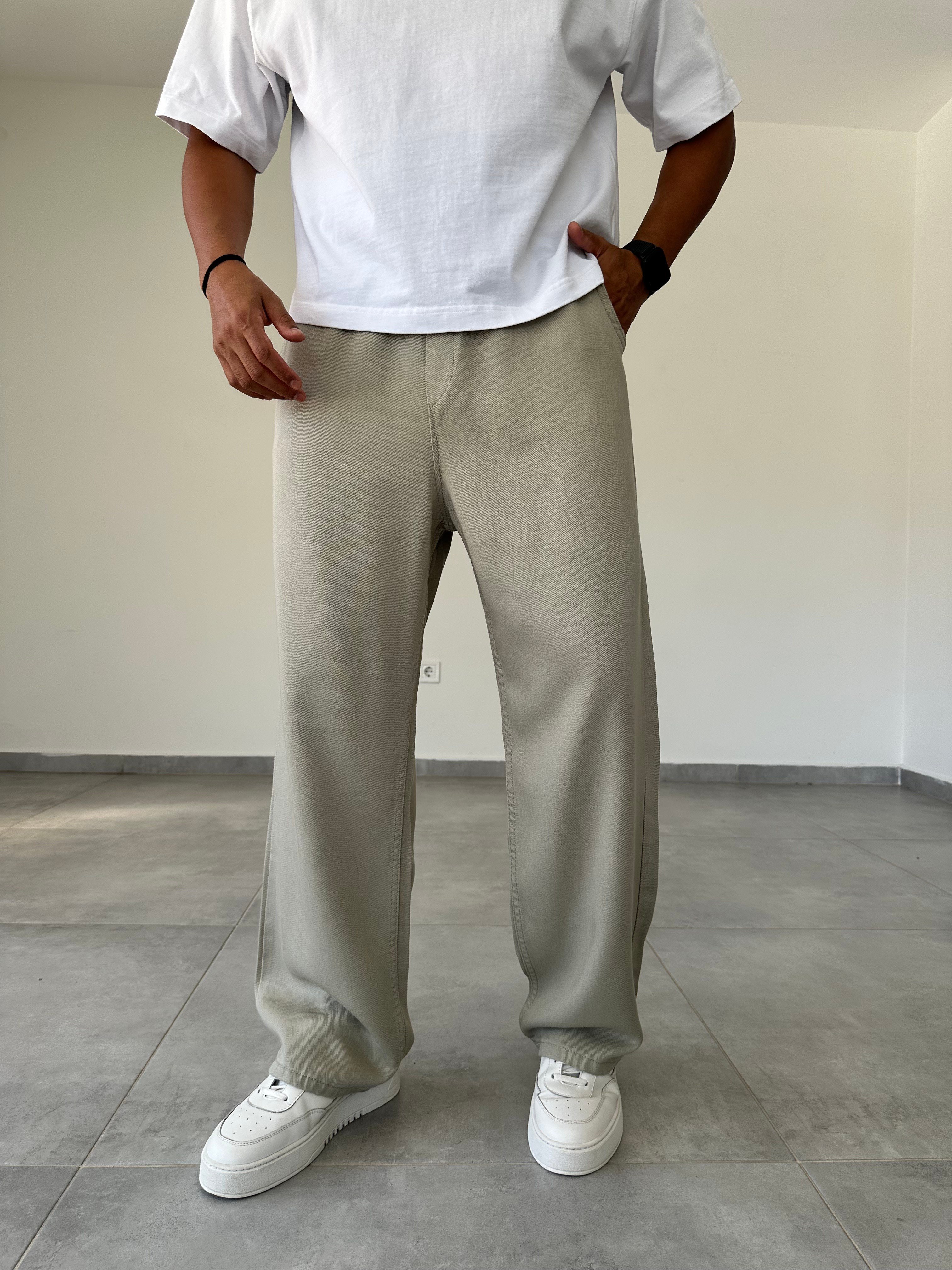 Yeşil Renk Rahat Kesim Gabardin Baggy Pantolon