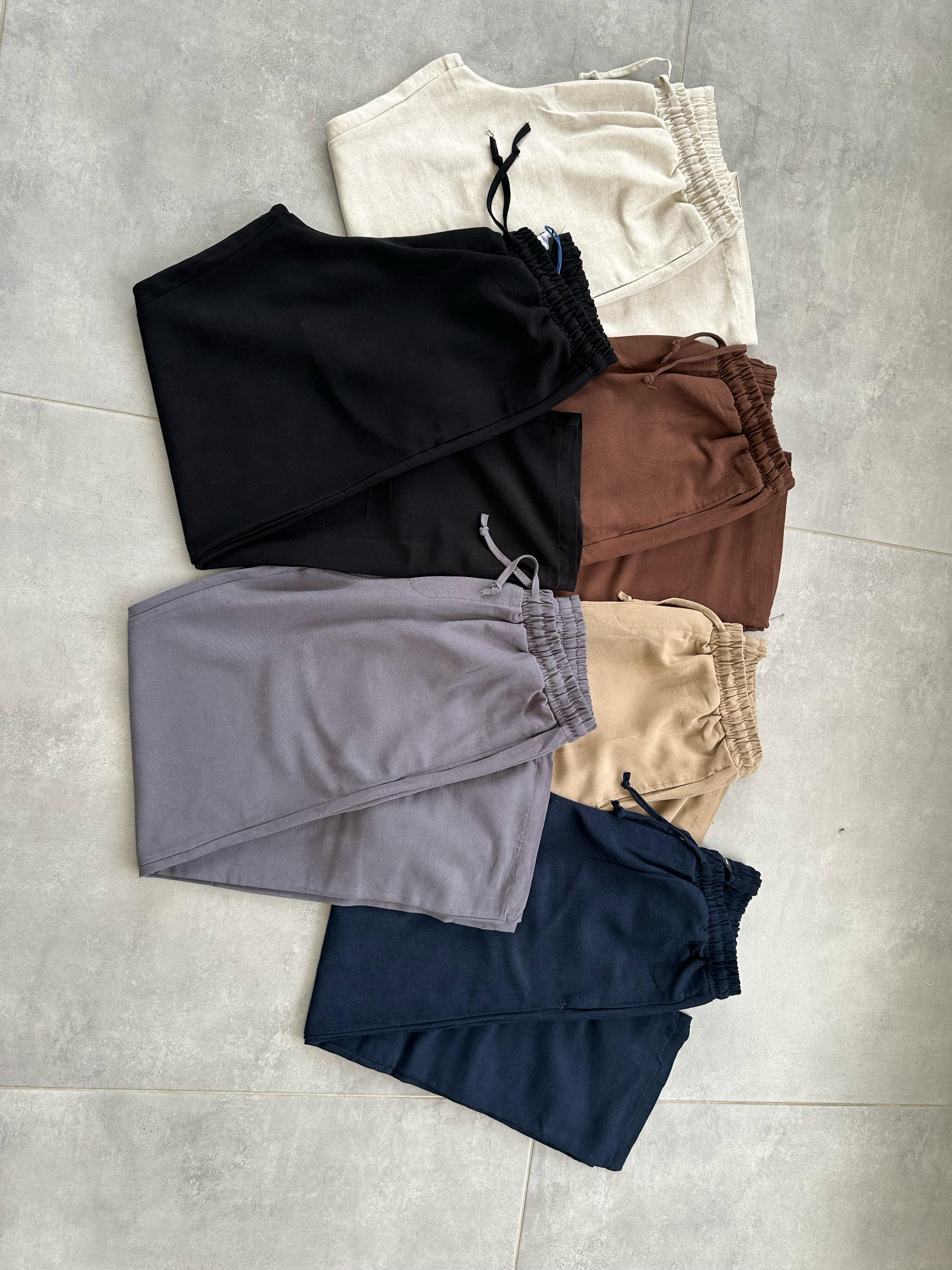 Kahve Renk Relax Fit Baggy Keten Pantolon