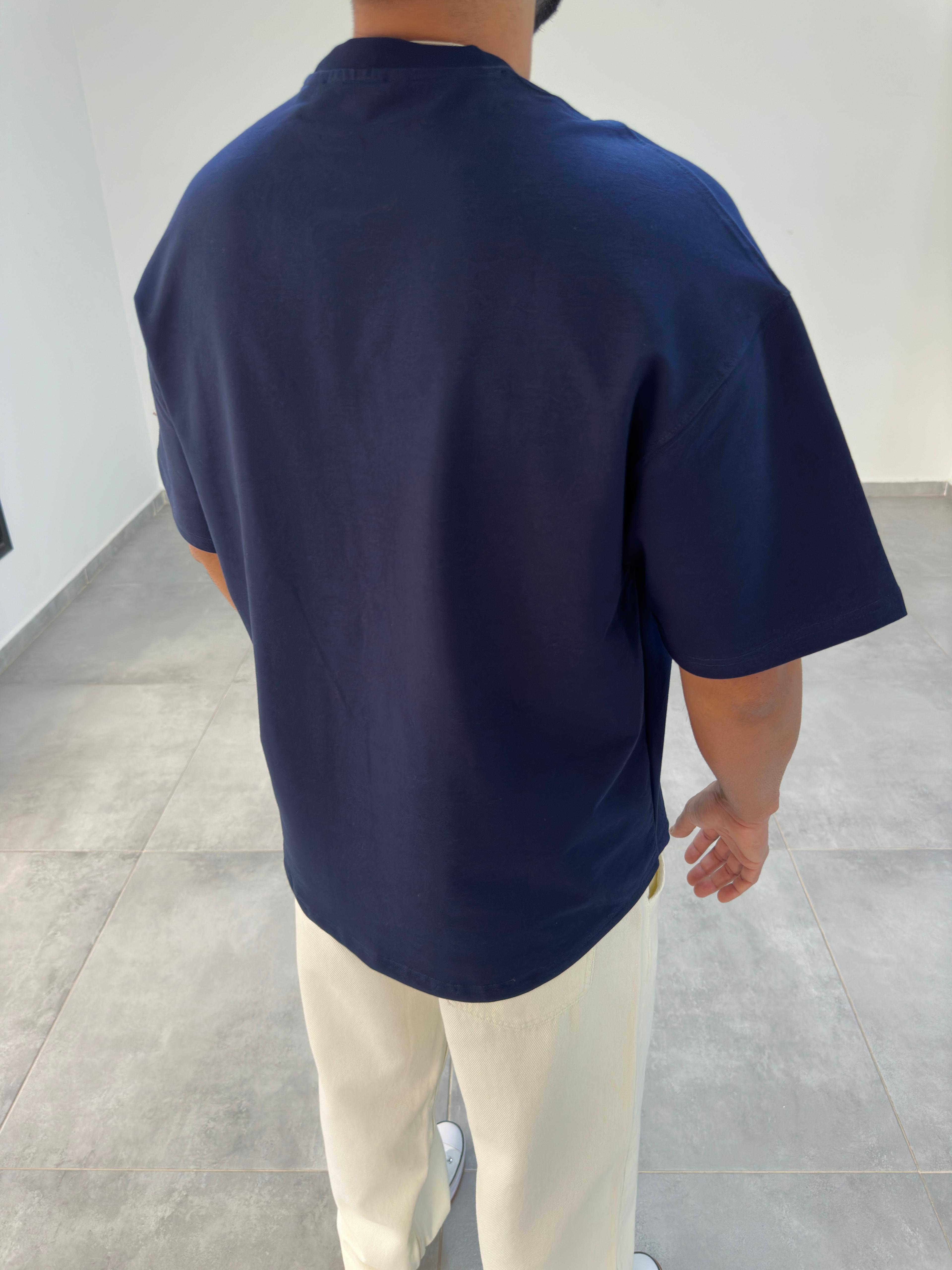 Lacivert Renk Bisiklet Yaka Oversize T-Shirt