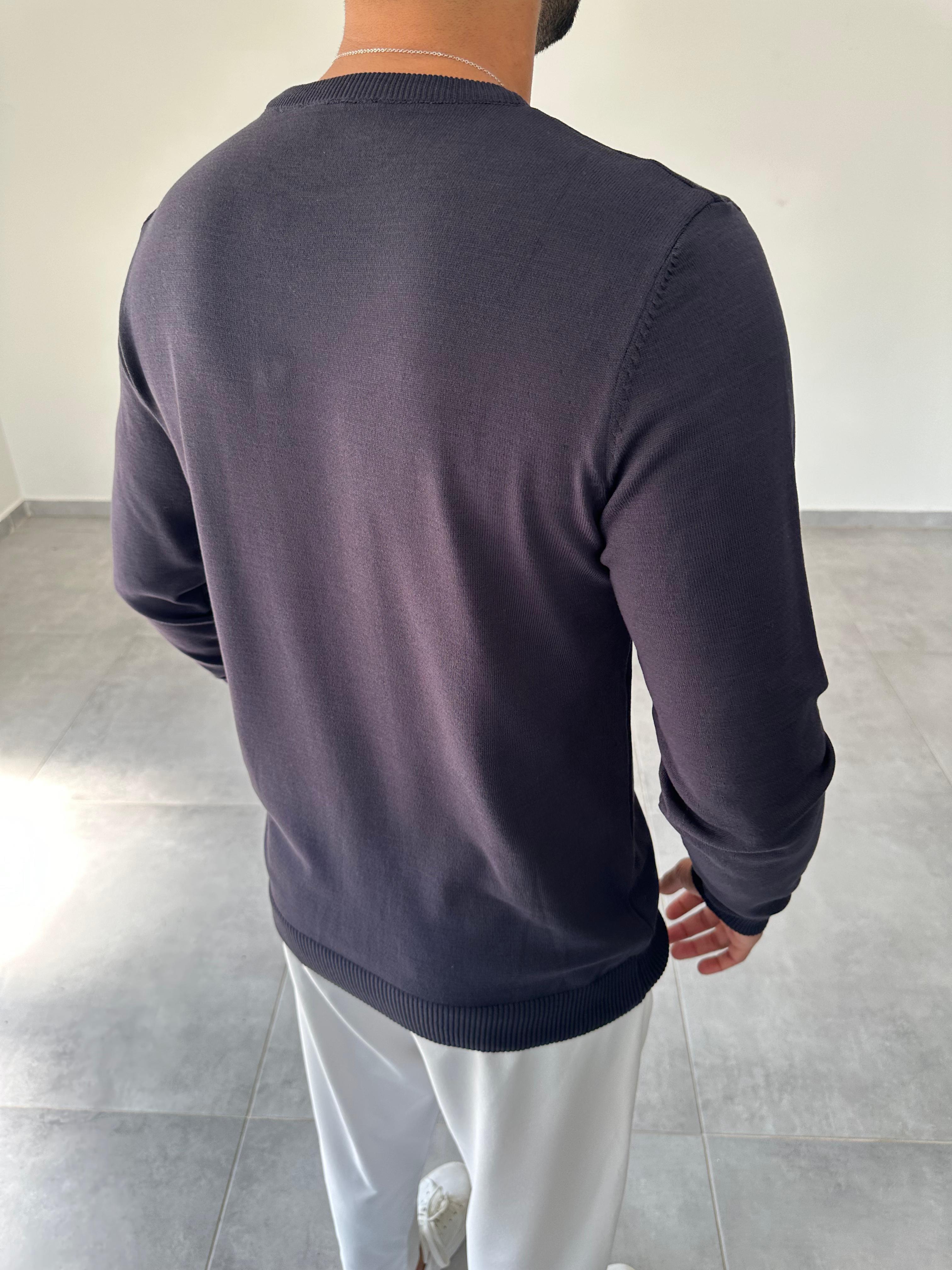 Lacivert Renk Örme Triko Basic Sweatshirt