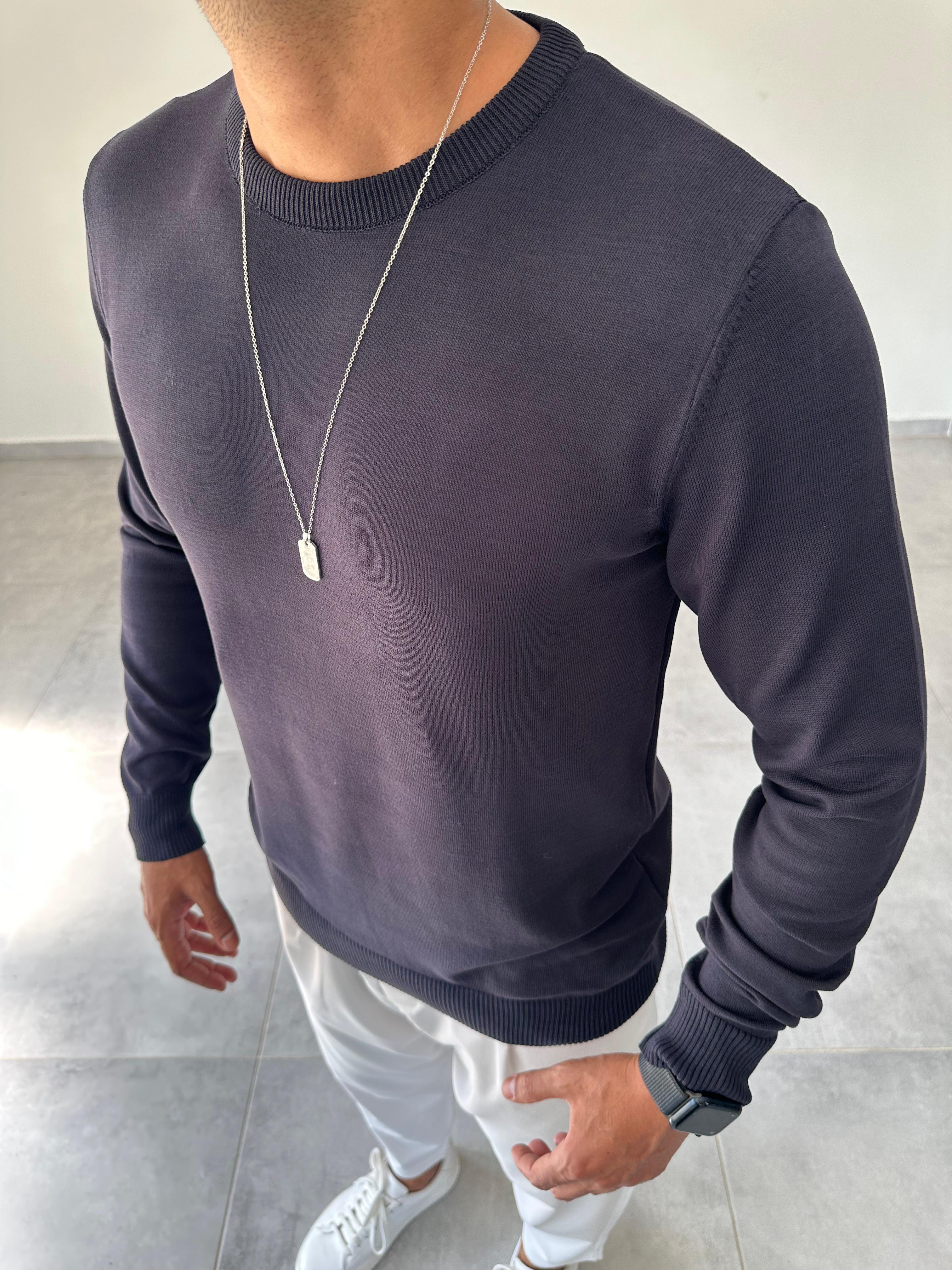 Lacivert Renk Örme Triko Basic Sweatshirt