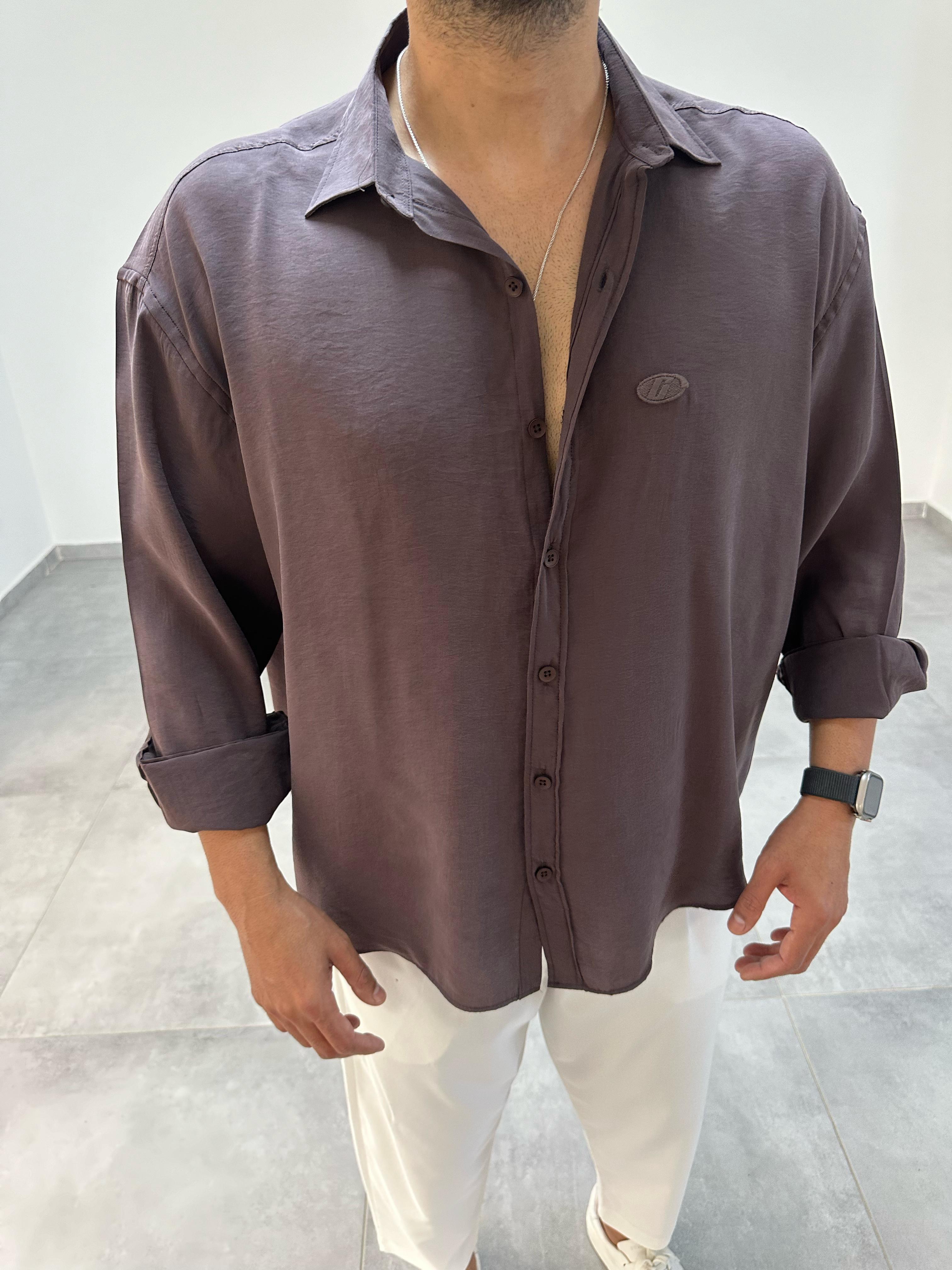 Modal Kumaş Kahve Renk Oversize Gömlek