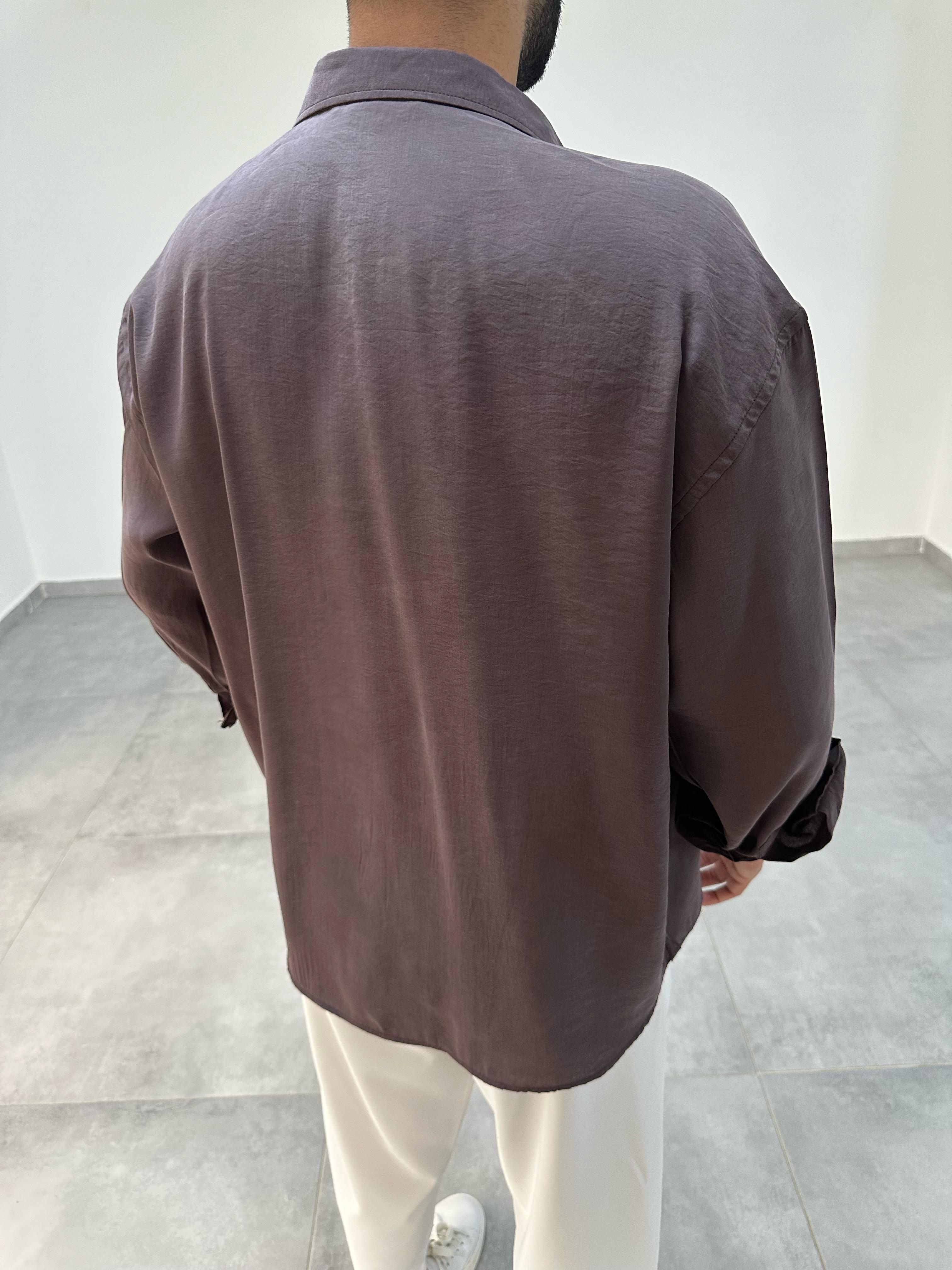 Modal Kumaş Kahve Renk Oversize Gömlek