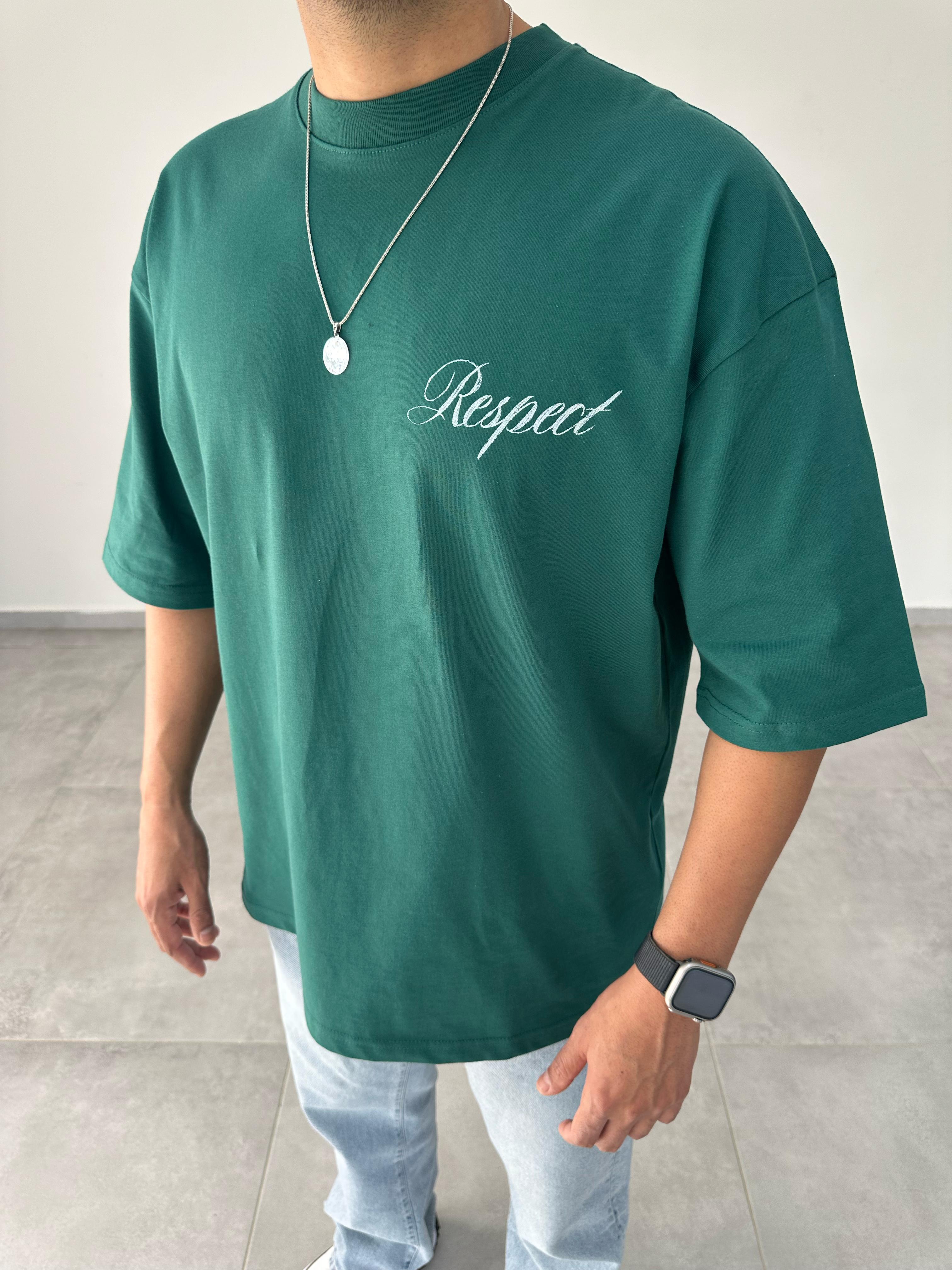 Nefti Yeşili Respective Baskılı Oversize T-Shirt