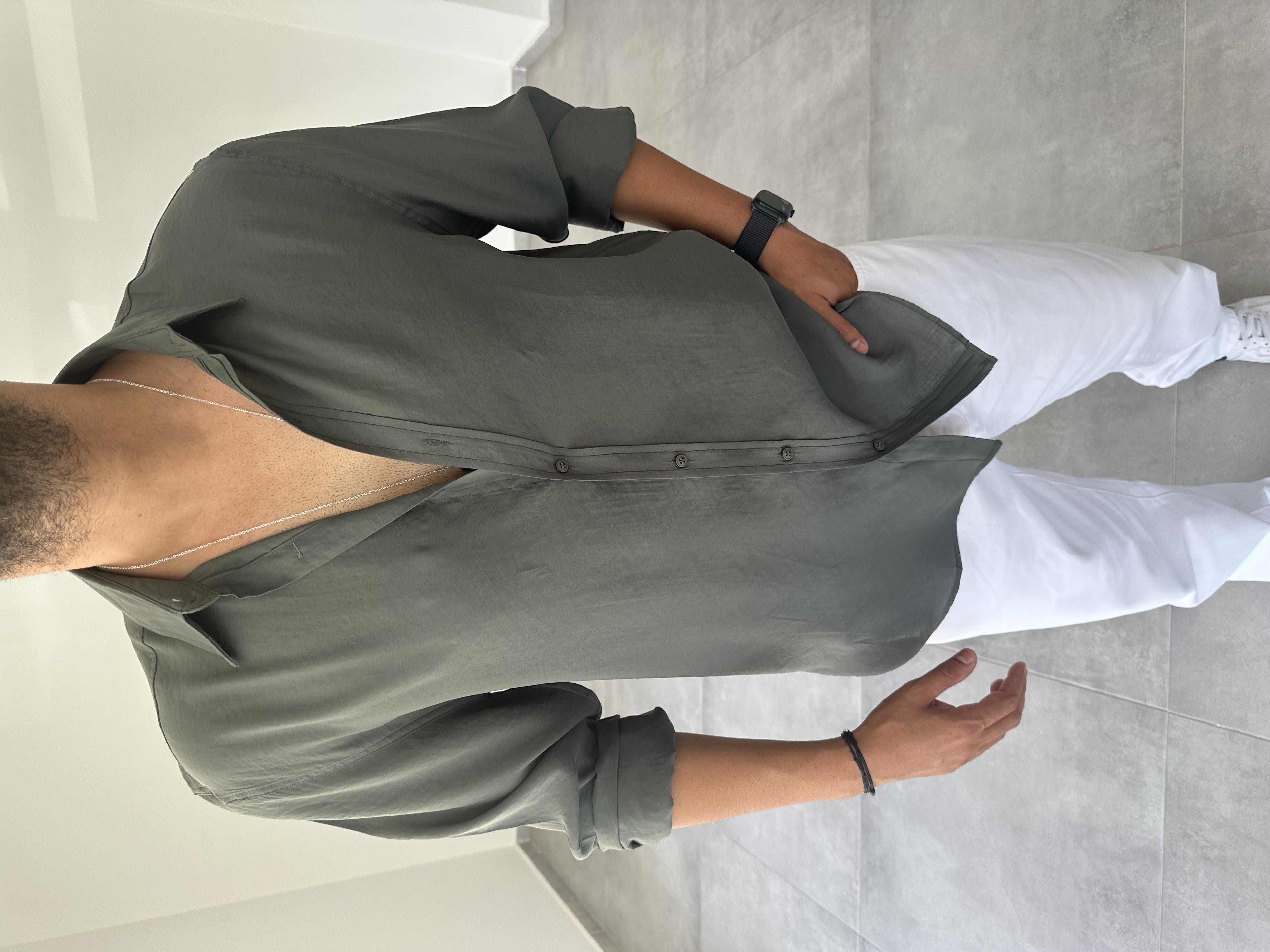 Pastel Yeşil Renk Tensel Kumaş Oversize Gömlek