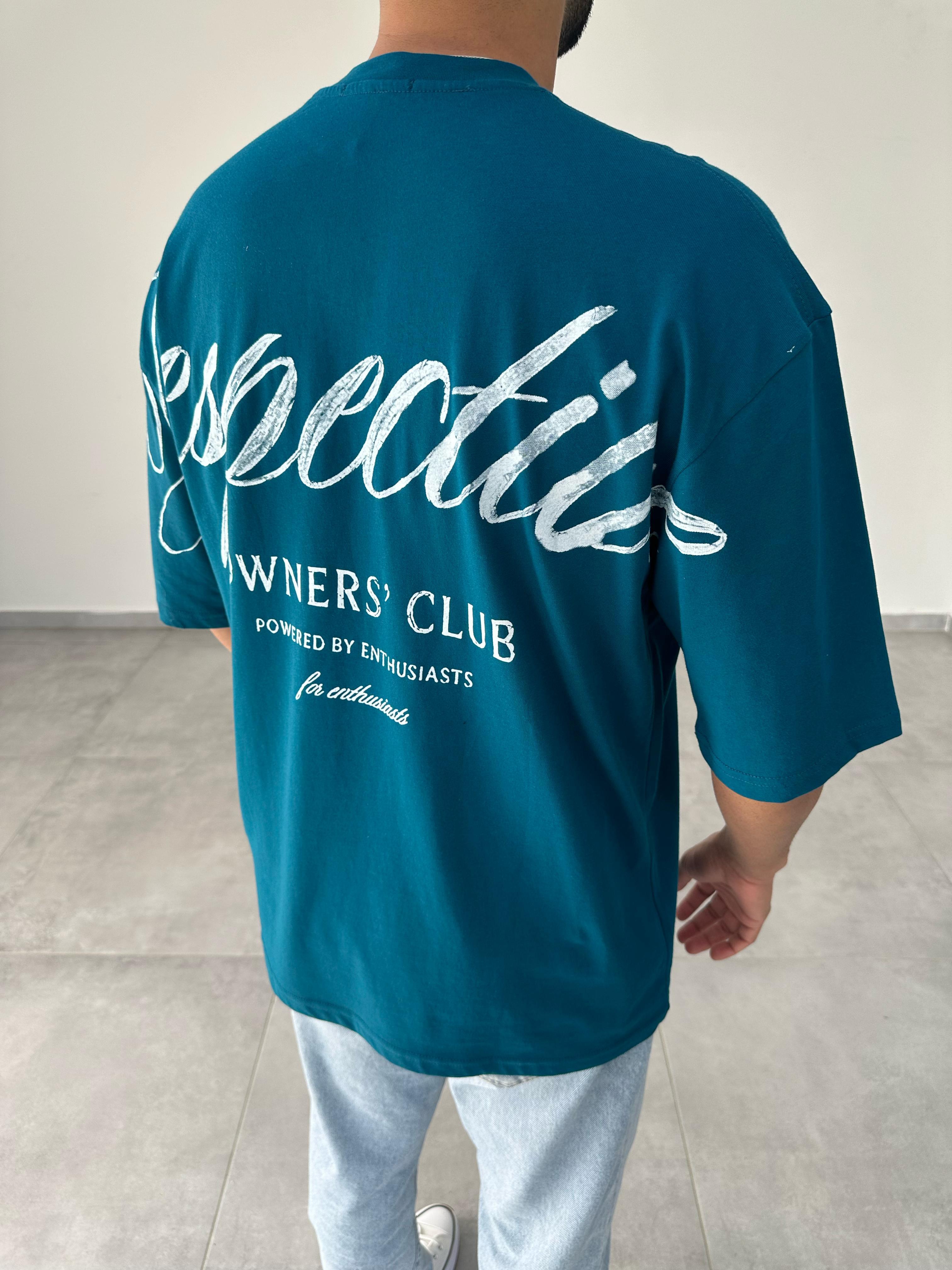 Petrol Yeşili Respective Baskılı Oversize T-Shirt