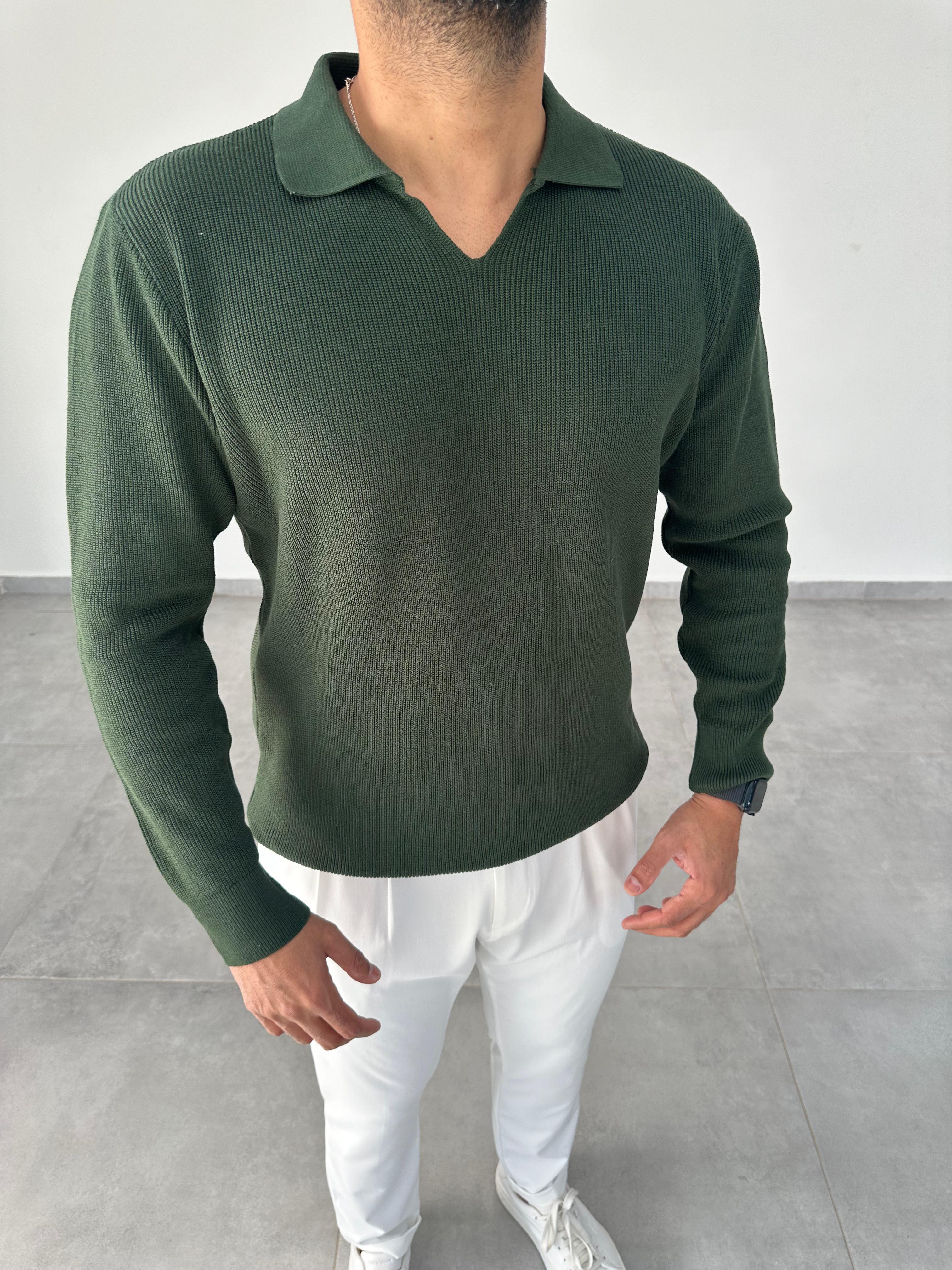 Polo Yaka Yeşil Renk  Örme Triko