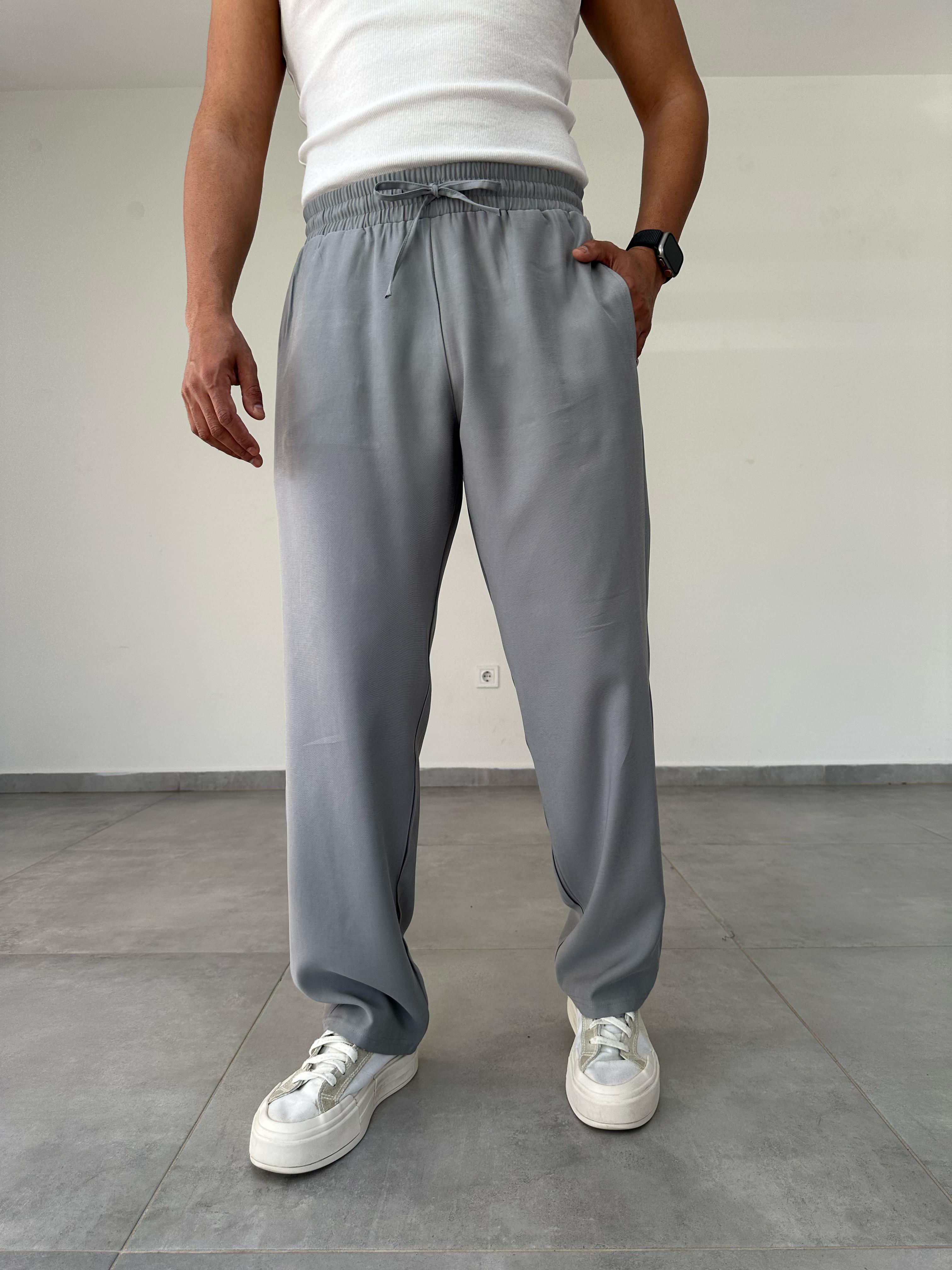 Tensel Kumaş Gri Renk Baggy Pantolon